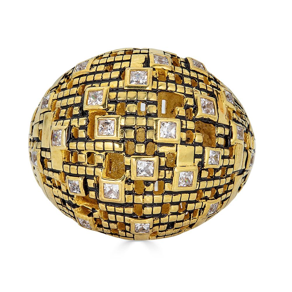 Blockchain Bitcoin Blockchain Diamant und 18K Gold Schlanker Kuppelring Damen im Angebot