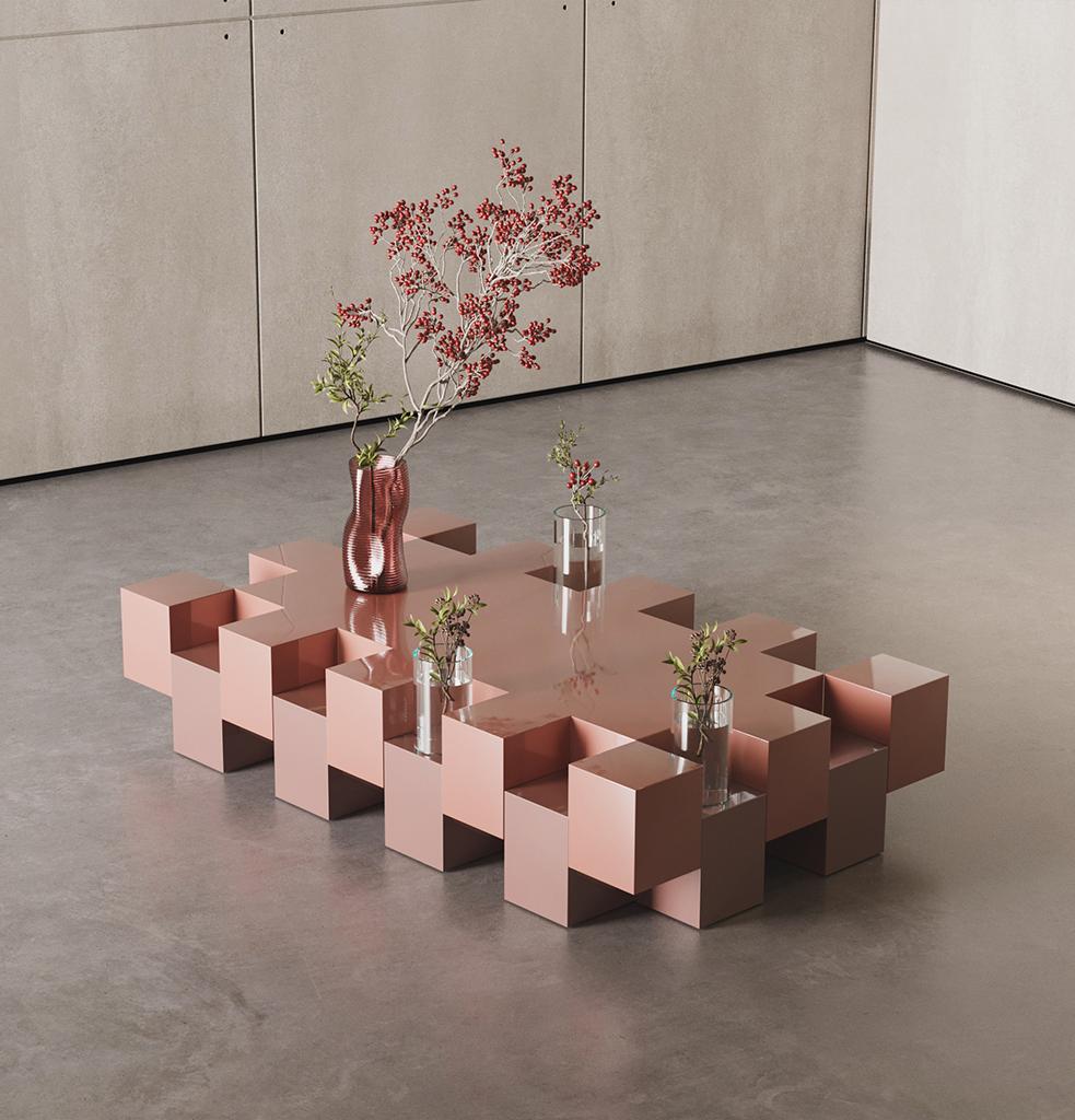 La table basse Bite de hermhaus transforme sa ligne caractéristique en un présentoir alternatif. Les deux mêmes pièces se superposent pour former la forme unique de la table basse. La laque brillante utilisée accentue le contraste des lignes