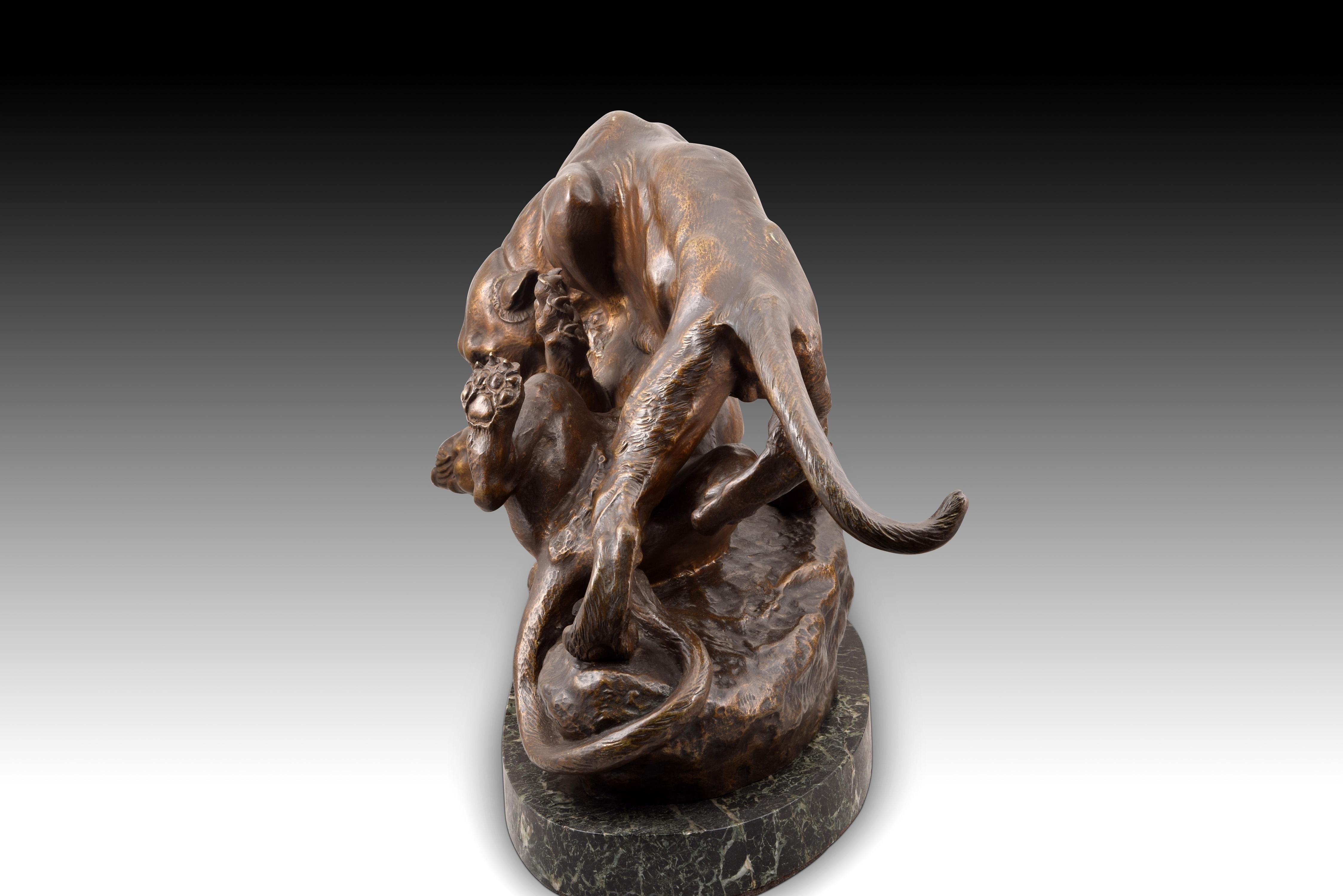Bite, Panther, Bronze, Marmor, Frankreich, ca. Ende des 19. Jahrhunderts, Masson (Neoklassisches Revival) im Angebot