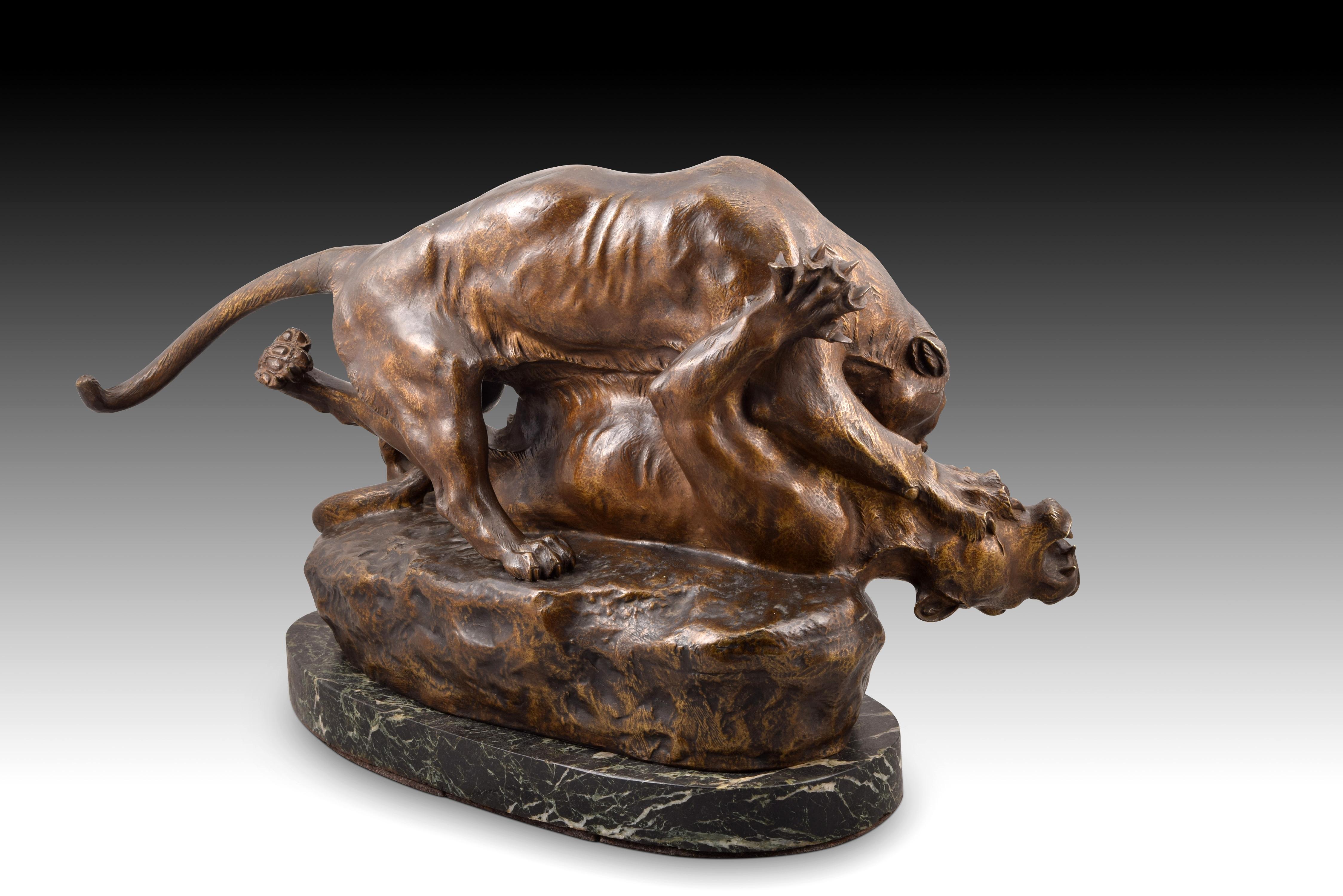 Bite, Panther, Bronze, Marmor, Frankreich, ca. Ende des 19. Jahrhunderts, Masson im Zustand „Gut“ im Angebot in Madrid, ES