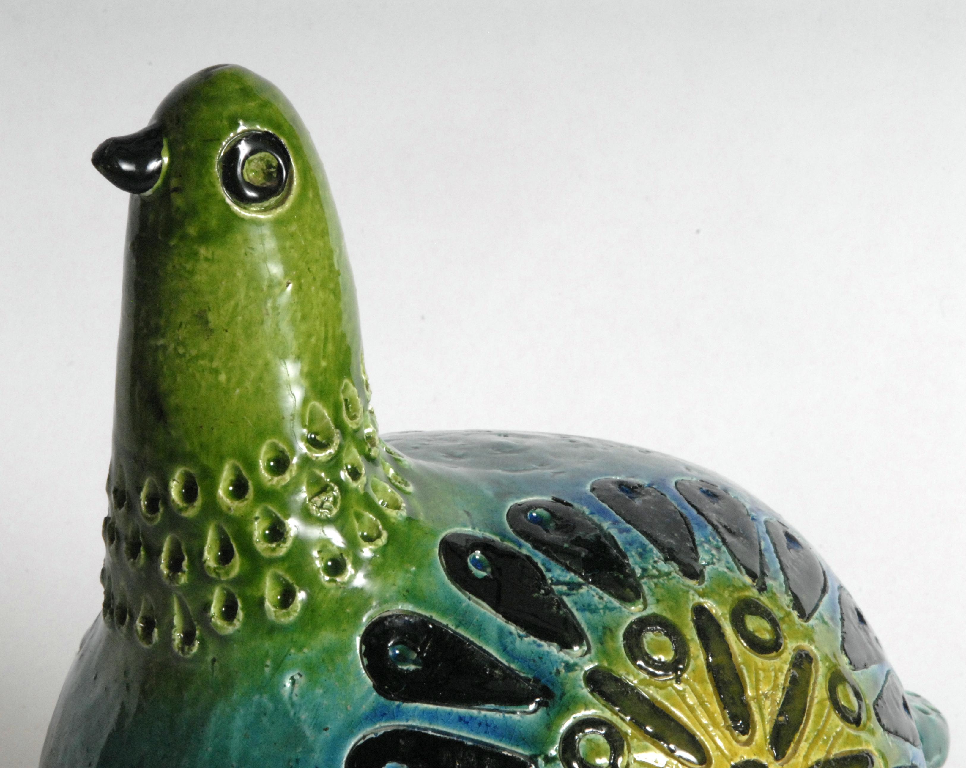 Mid-Century Modern Bitossi Aldo Londi Bird Grenn and Yellow, Italy, circa 1968