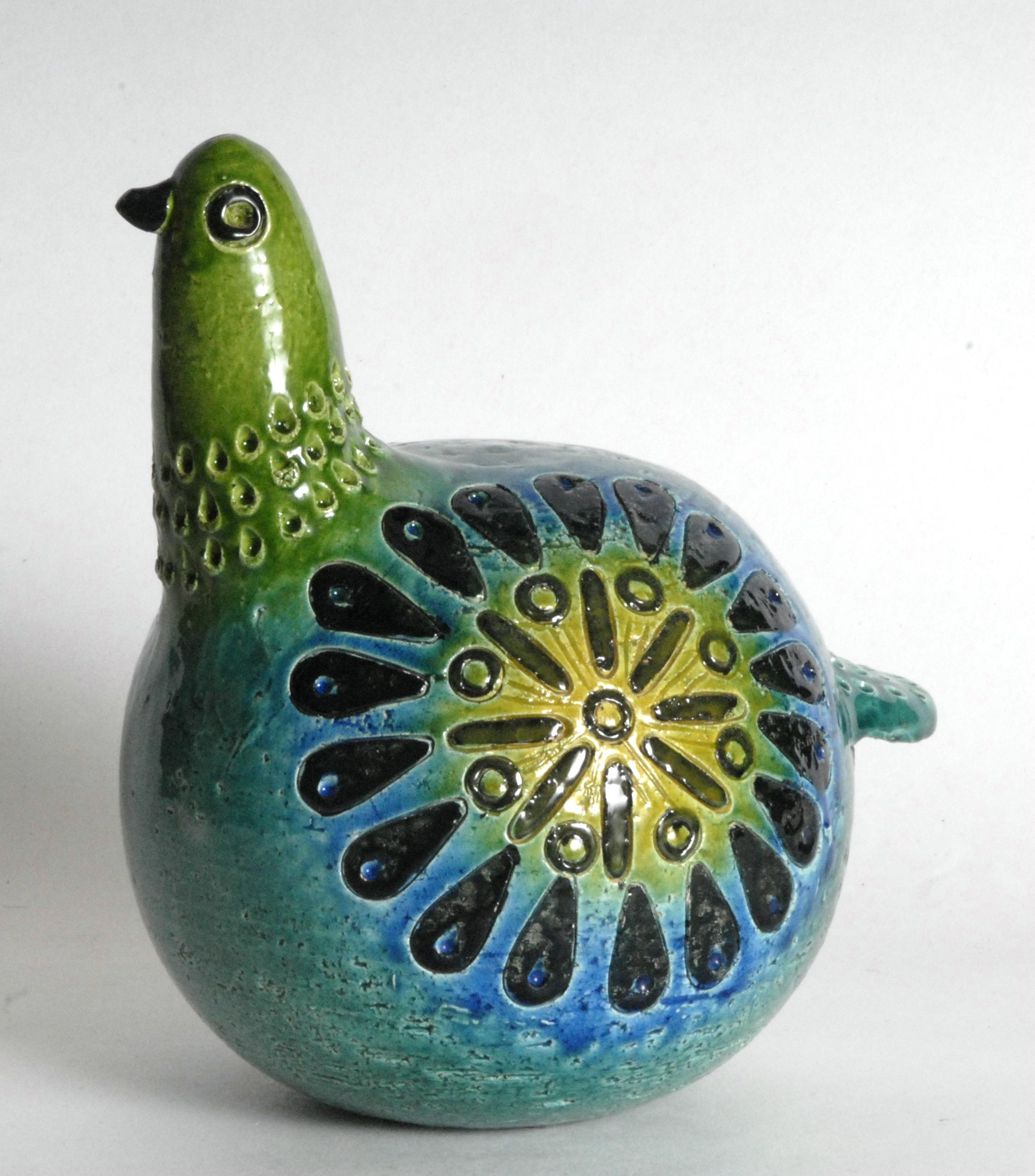 Italian Bitossi Aldo Londi Bird Grenn and Yellow, Italy, circa 1968
