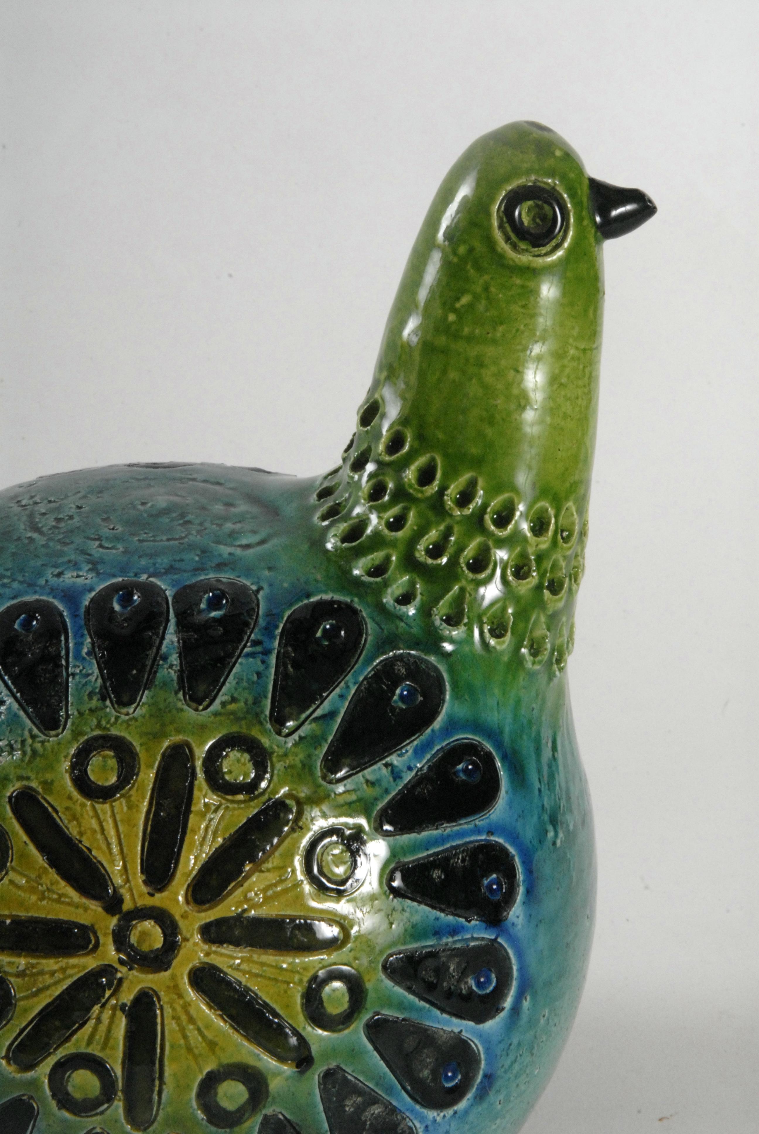 Pottery Bitossi Aldo Londi Bird Grenn and Yellow, Italy, circa 1968