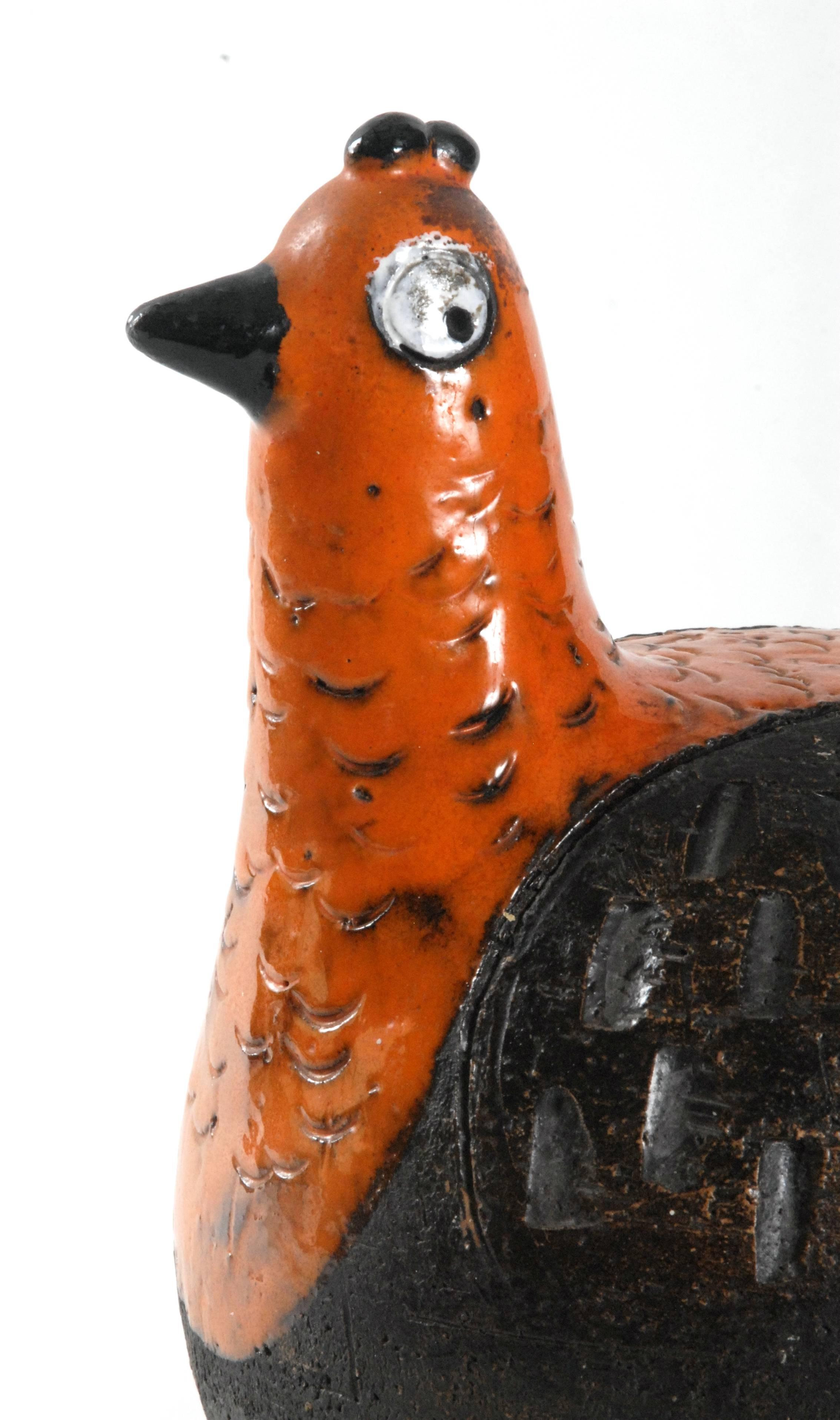 Mid-Century Modern Bitossi Aldo Londi Bird in Brown and Orange, Italy, circa 1968