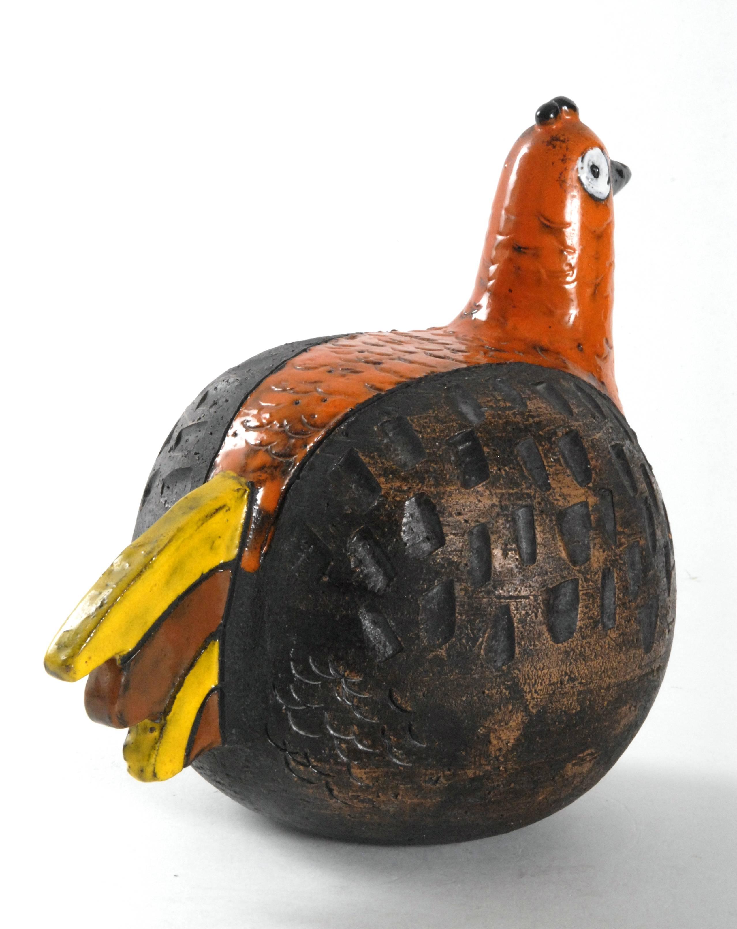 Hand-Crafted Bitossi Aldo Londi Bird in Brown and Orange, Italy, circa 1968