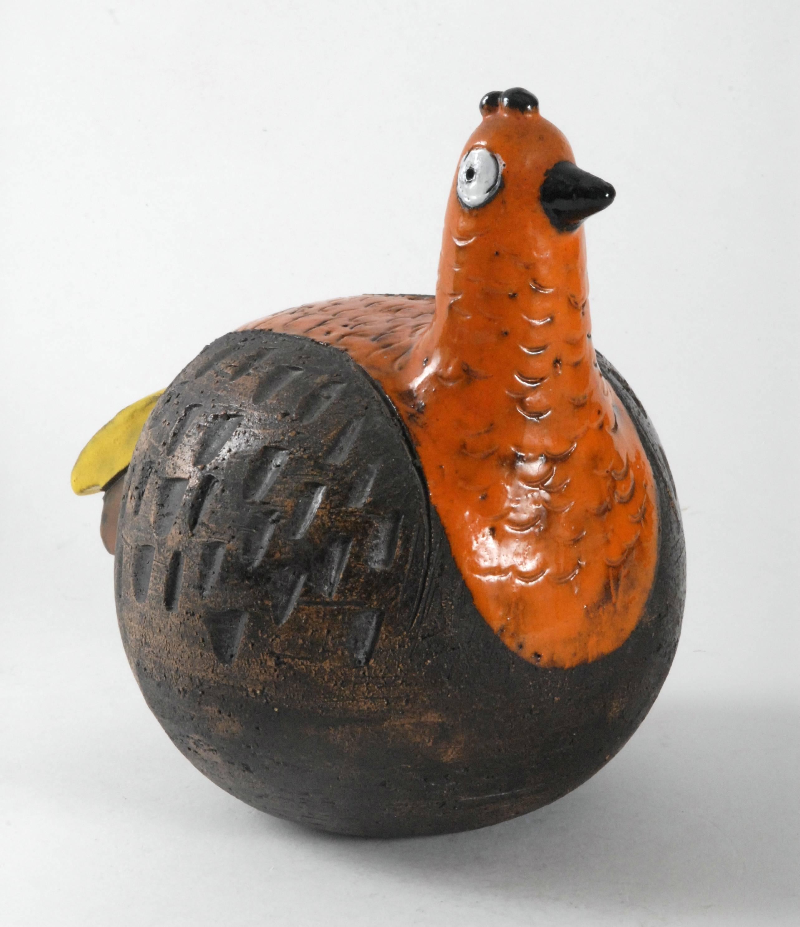 Pottery Bitossi Aldo Londi Bird in Brown and Orange, Italy, circa 1968