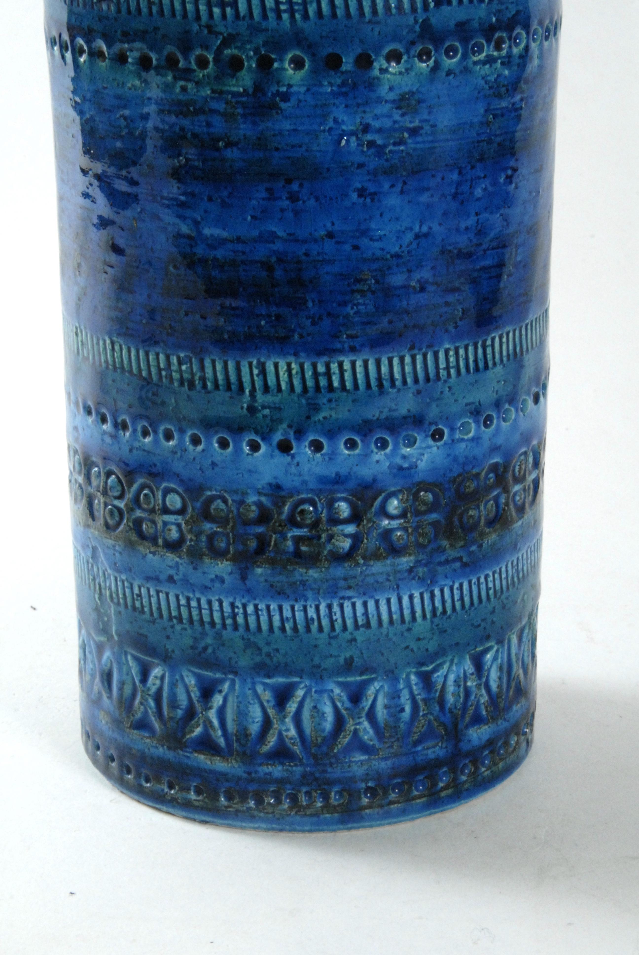 Mid-Century Modern Bitossi Aldo Londi Blue Cylinder Vase, Italy, circa 1968