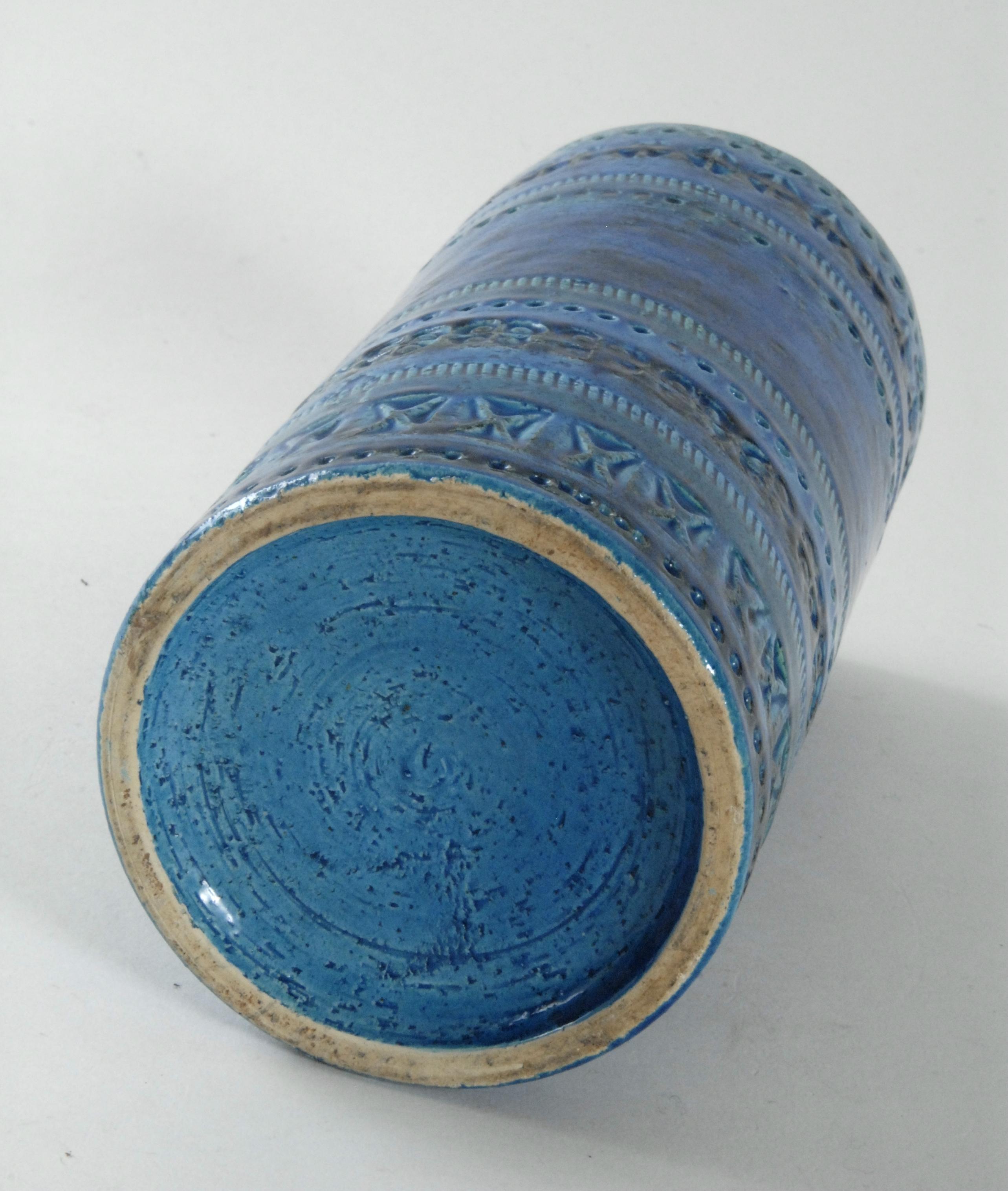 Italian Bitossi Aldo Londi Blue Cylinder Vase, Italy, circa 1968