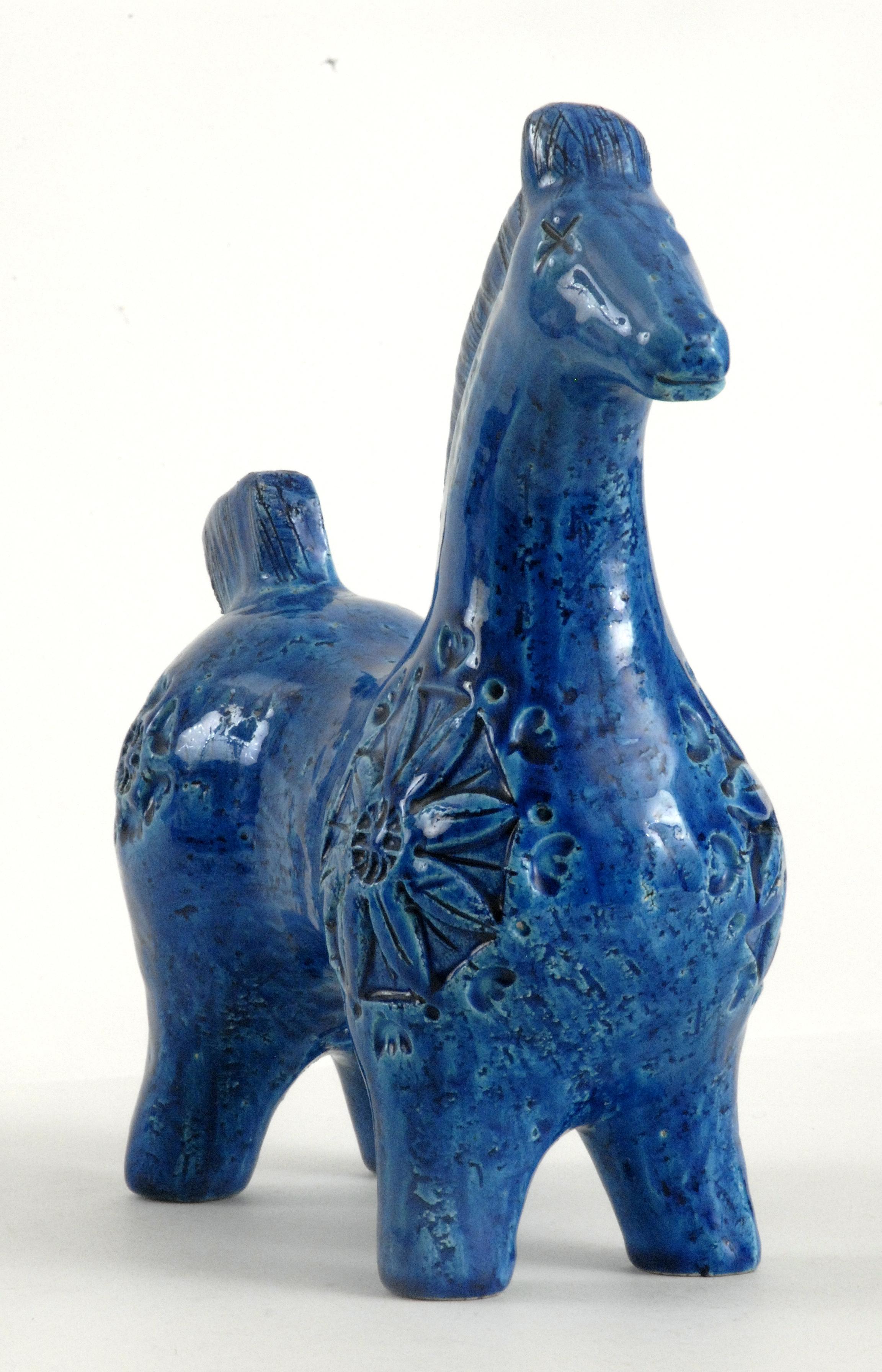 Italian Bitossi Aldo Londi Blue Horse, Italy, circa 1968