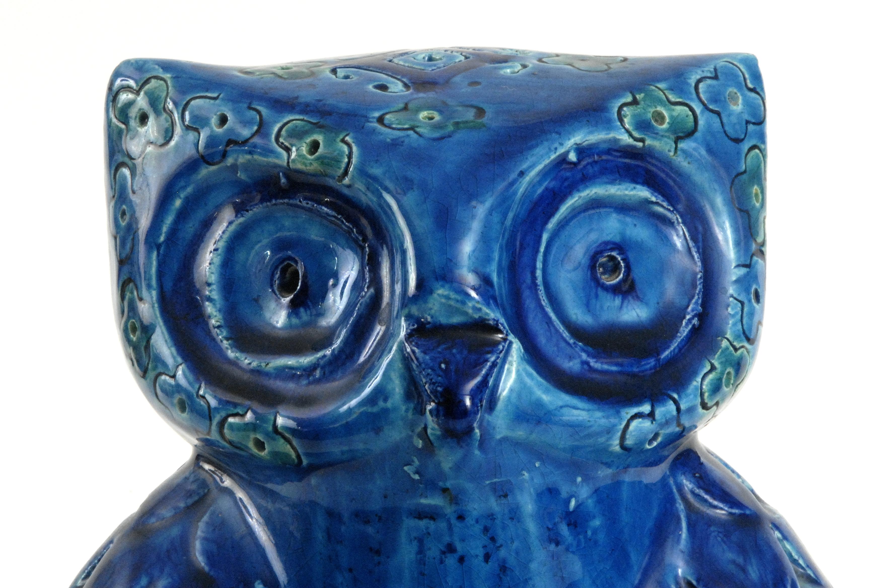 Italian Bitossi Aldo Londi Blue Spagnolo Owl, Italy, circa 1968