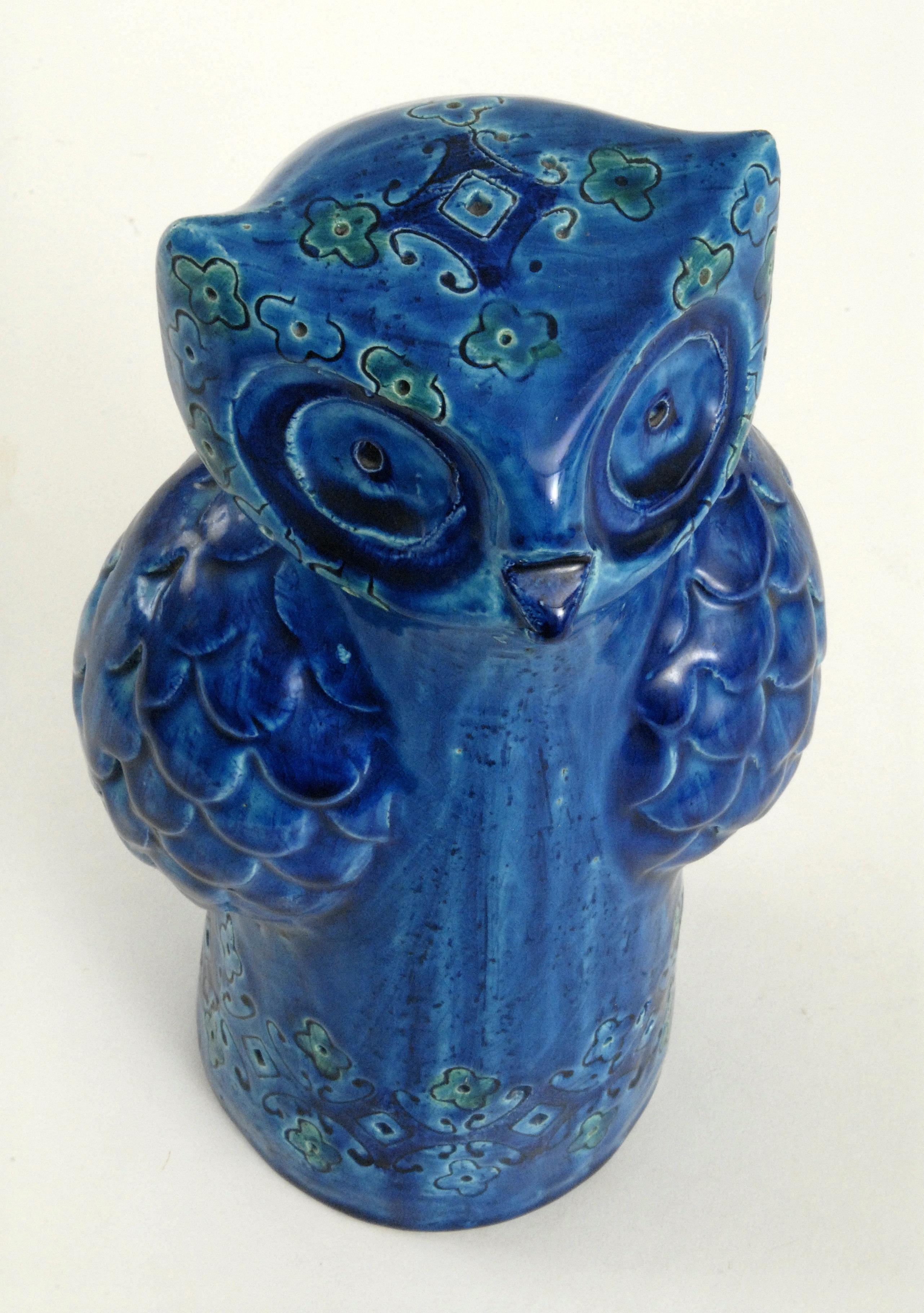 Mid-20th Century Bitossi Aldo Londi Blue Spagnolo Owl, Italy, circa 1968