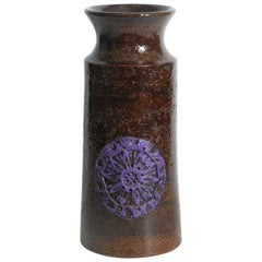 Bitossi Aldo Londi Cylinder Vase Purple Motifs, Italy, circa 1970
