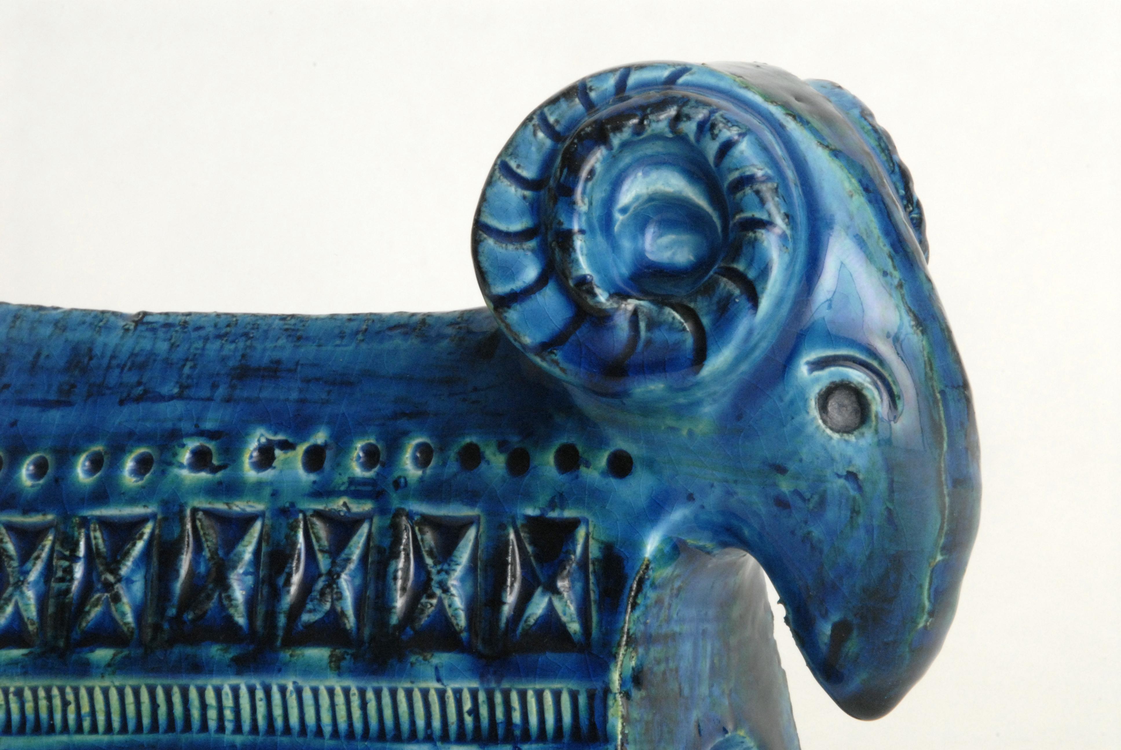 Italian Bitossi Aldo Londi Designed Blue Ram Italy, circa 1968