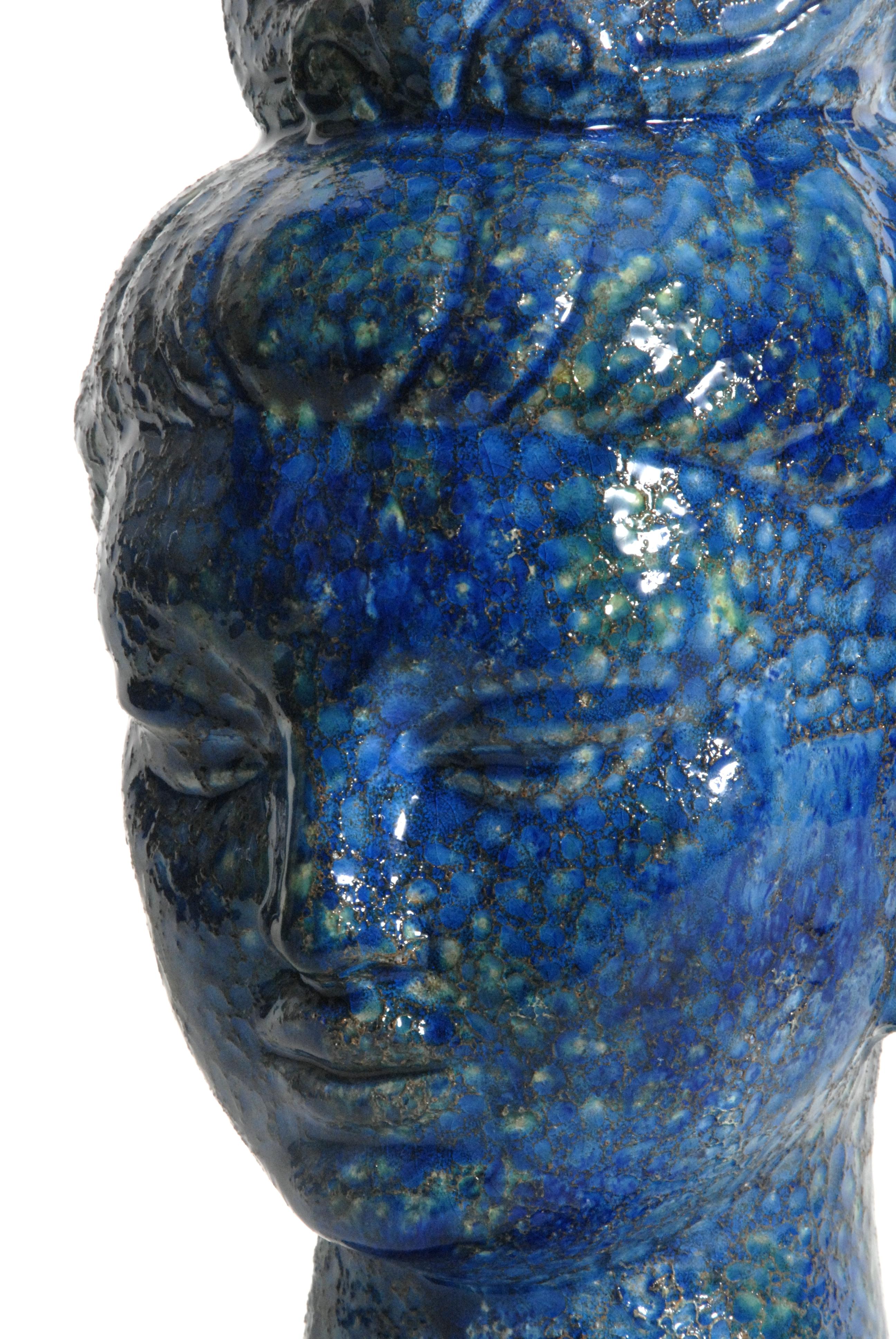 Italian Bitossi Aldo Londi Guan Yin Head Italy 1965 Blue Glaze