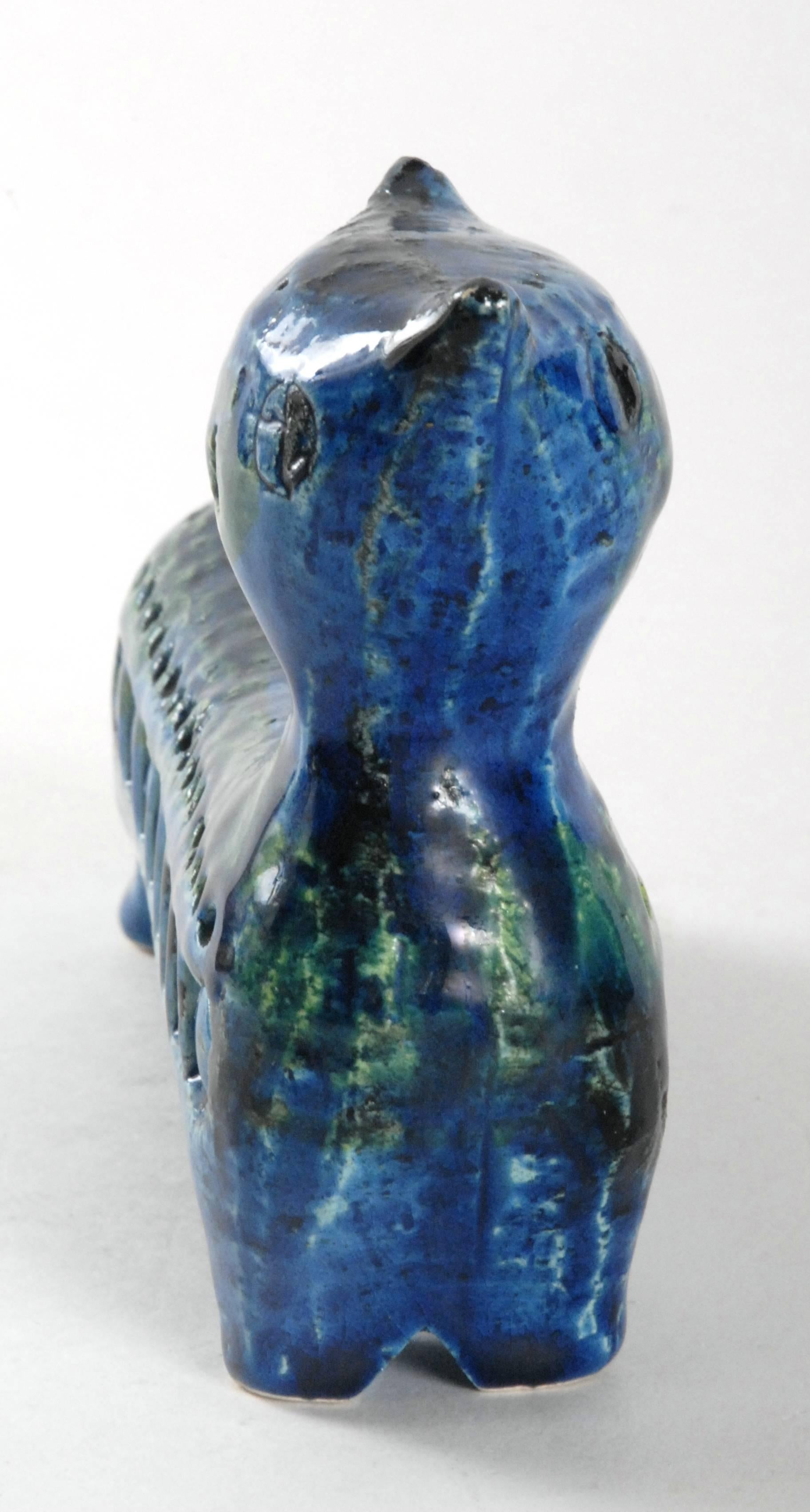 Mid-Century Modern Bitossi Aldo Londi Italy Rimini Blue Cat, circa 1965