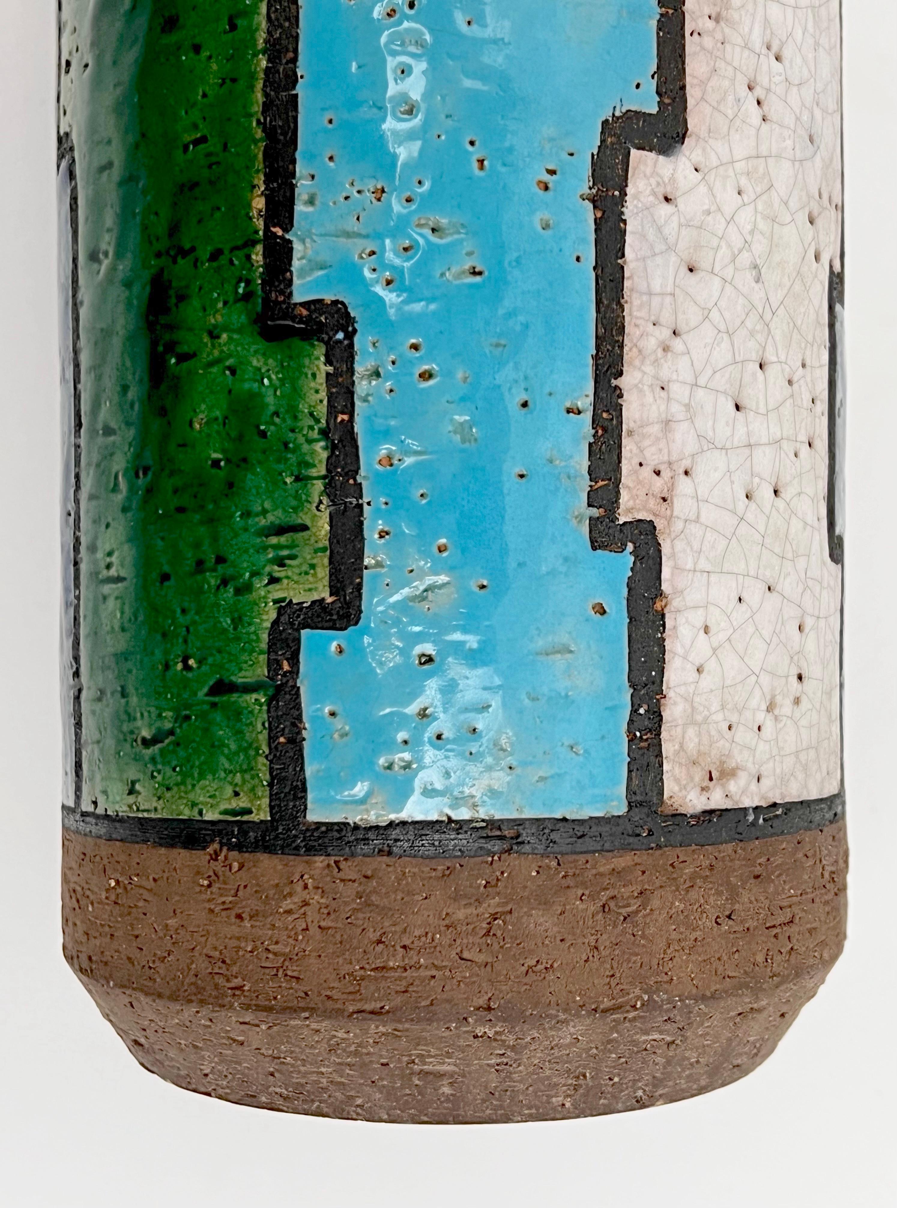 Mid-20th Century  Bitossi Vase, Aldo Londi, Lineas Rotas in Aqua, Green, White & Chocolate   For Sale