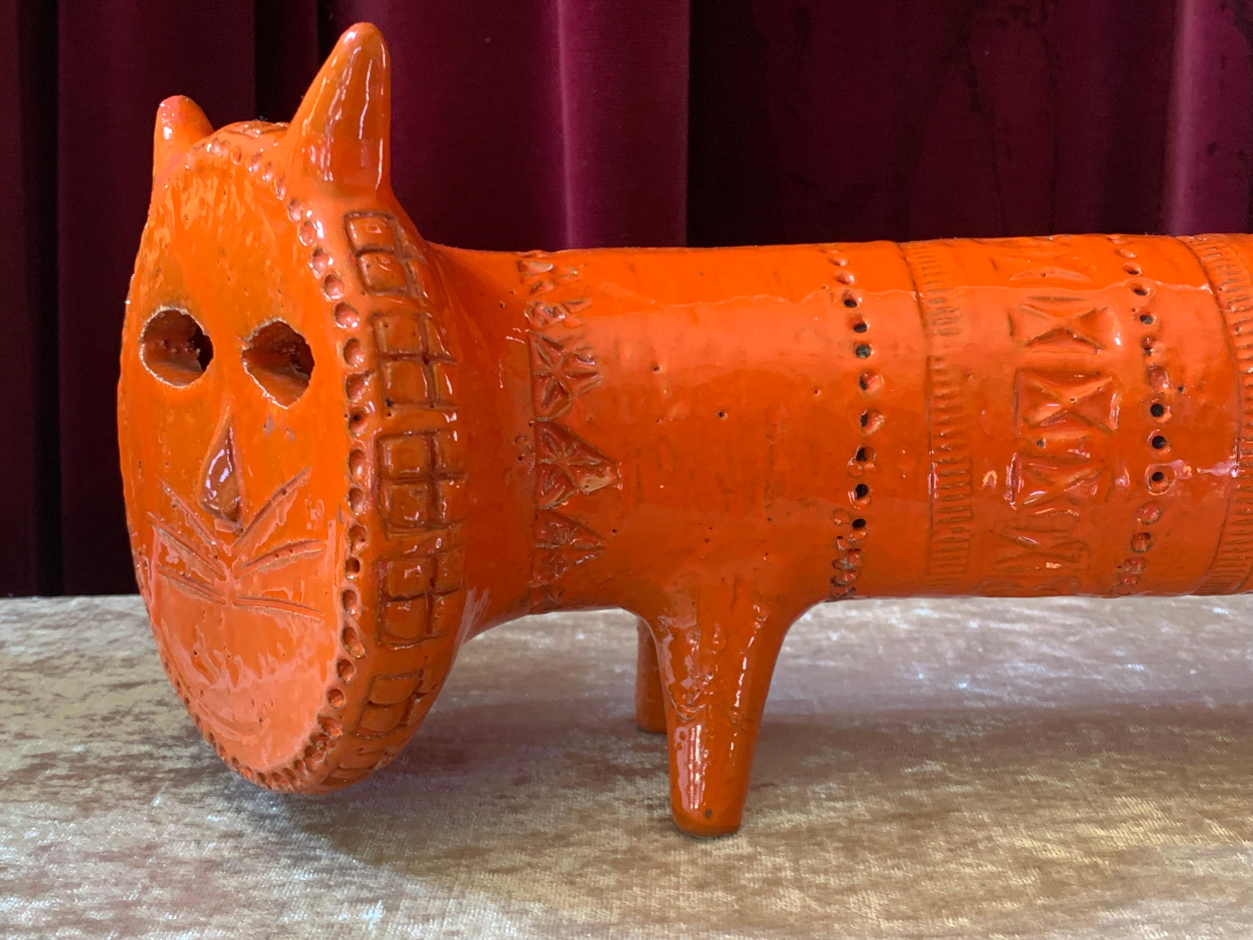 Hand-Crafted Bitossi Aldo Londi Orange Gatto cat c.1968 Italy.