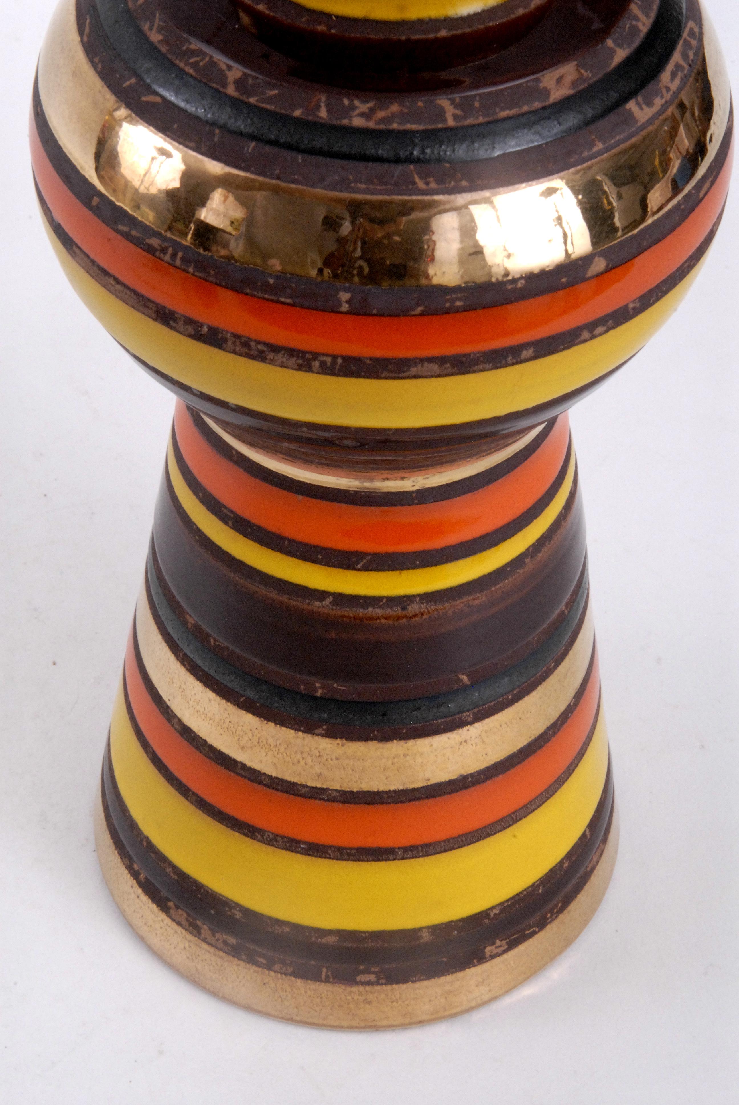 Italian Bitossi Aldo Londi Orange/Gold/Yellow Thailand pattern Vase, Italy, circa 1968