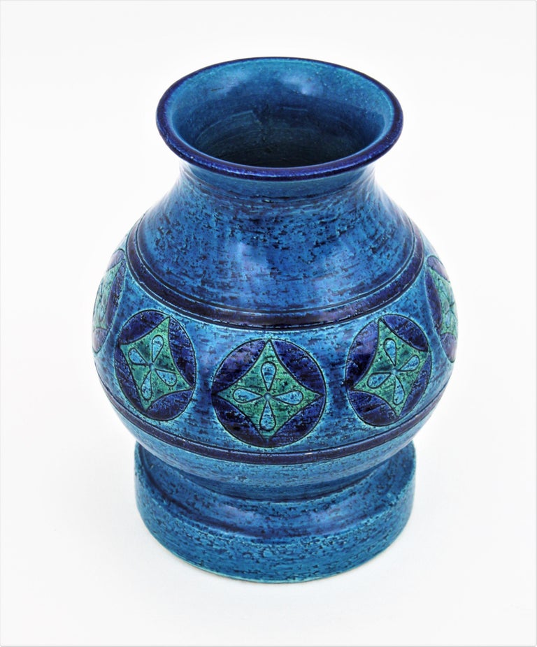 Italian Bitossi Aldo Londi Rimini Blu Ceramic Vase, Italy, 1960s For Sale