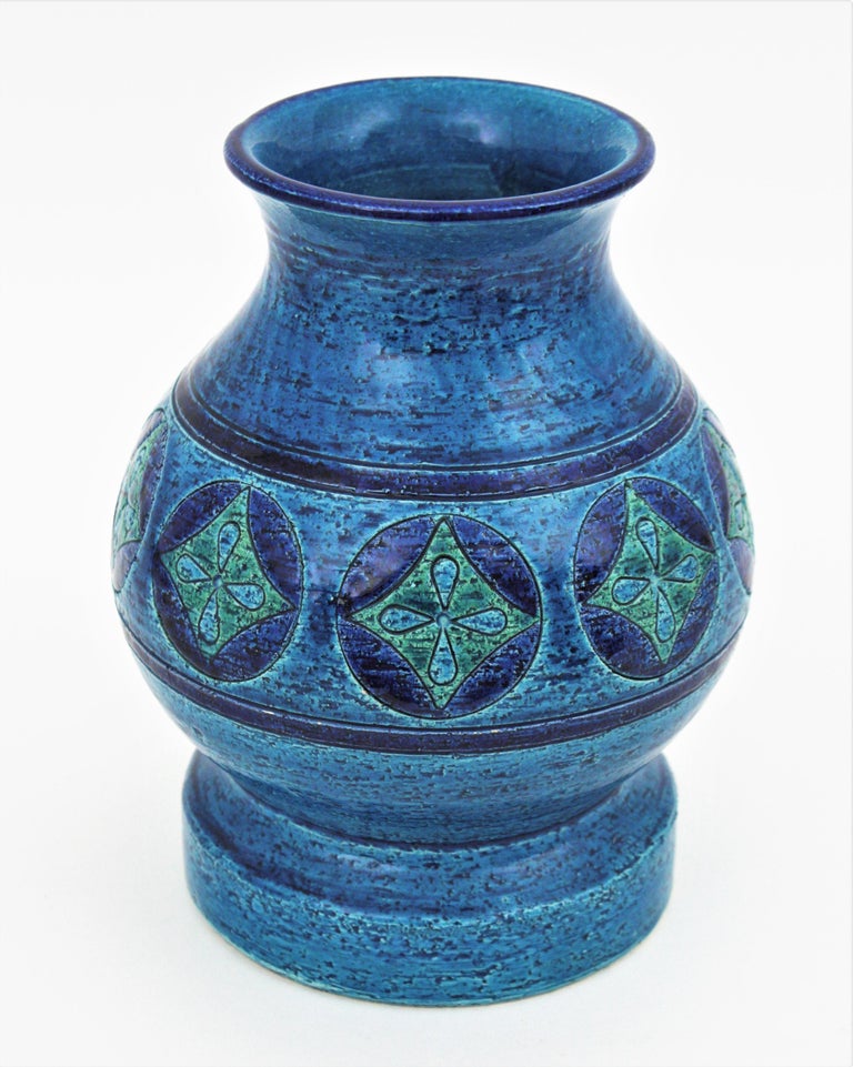 20th Century Bitossi Aldo Londi Rimini Blu Ceramic Vase, Italy, 1960s For Sale