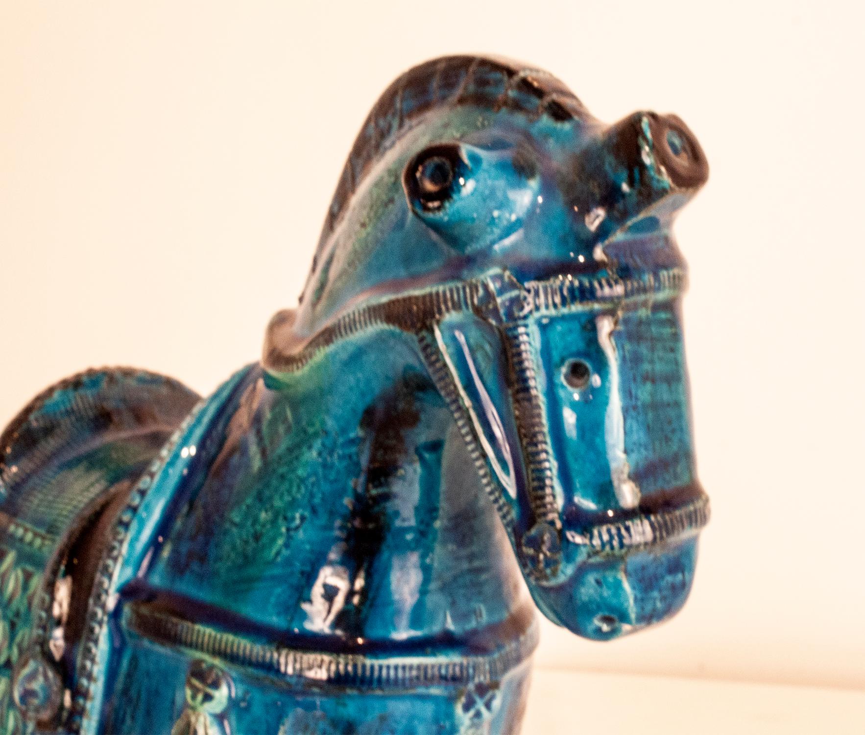 Ceramic Bitossi Aldo Londi Rimini Blu Horse, Italy, 1960s