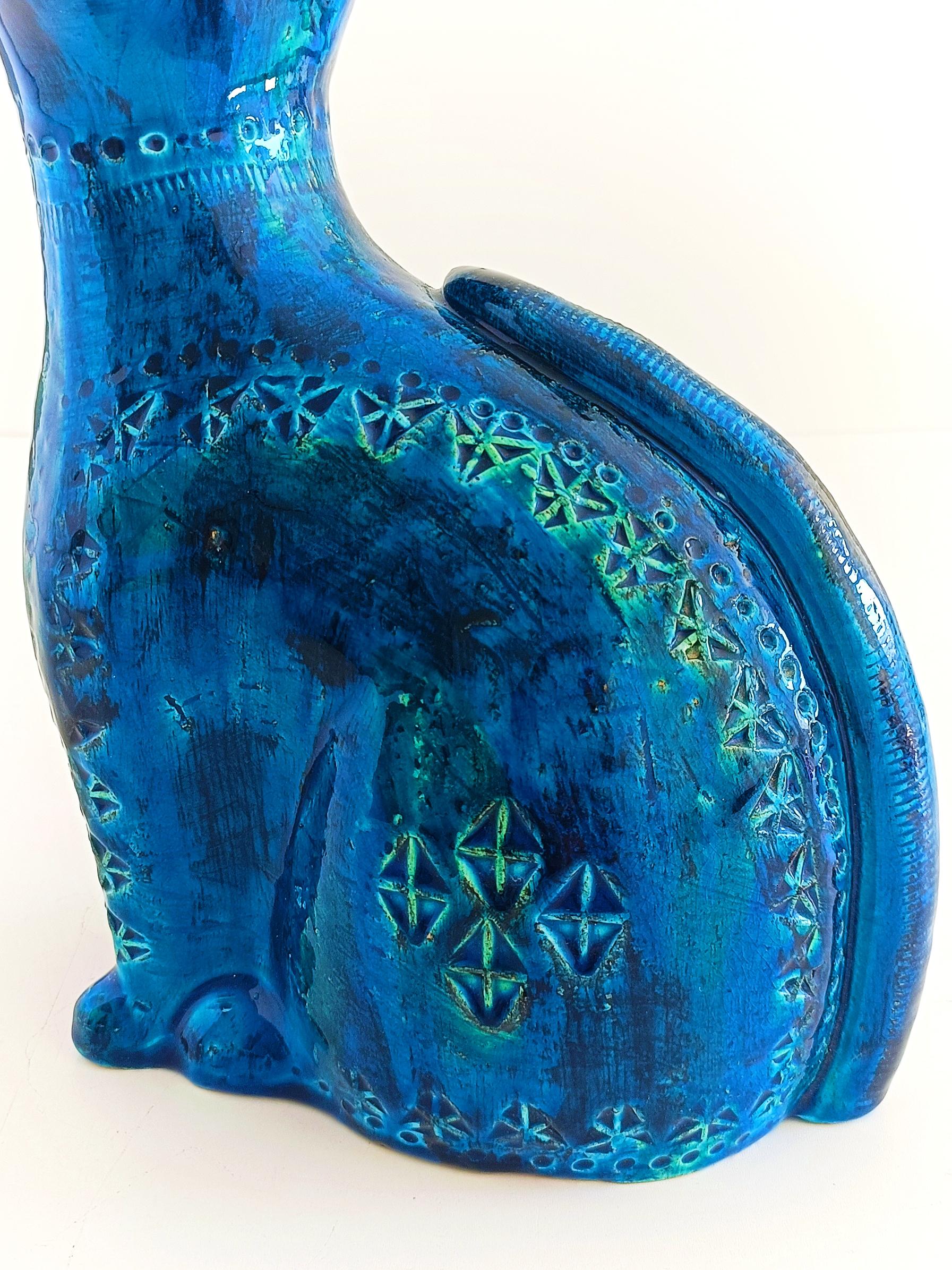 Bitossi Aldo Londi Rimini Blu Escultura grande de gato de cerámica de mediados de siglo 1960 en venta 2
