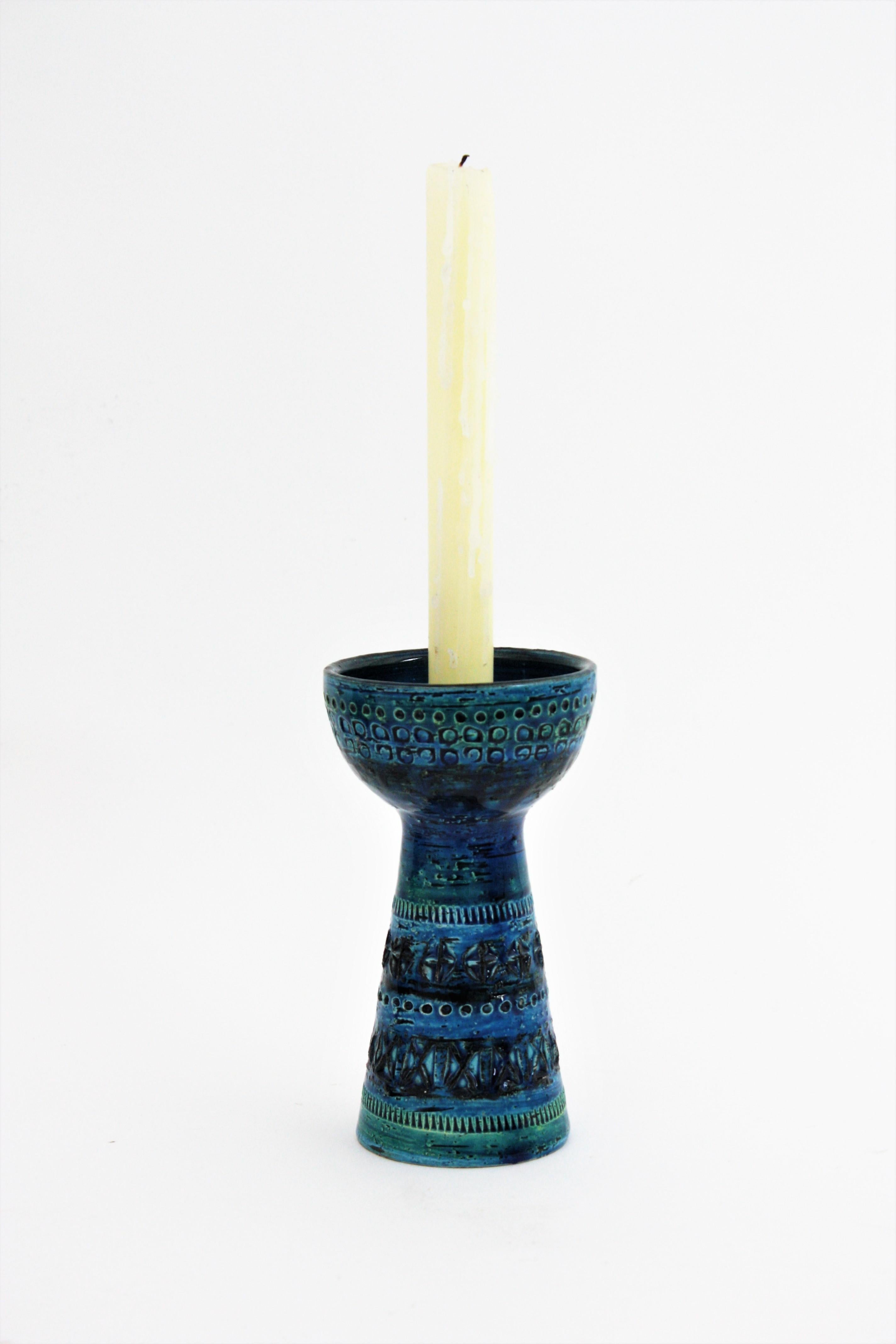 Ensemble de vase, cendrier et bougeoir en céramique bleue Bitossi Aldo Londi pour Rimini en vente 4