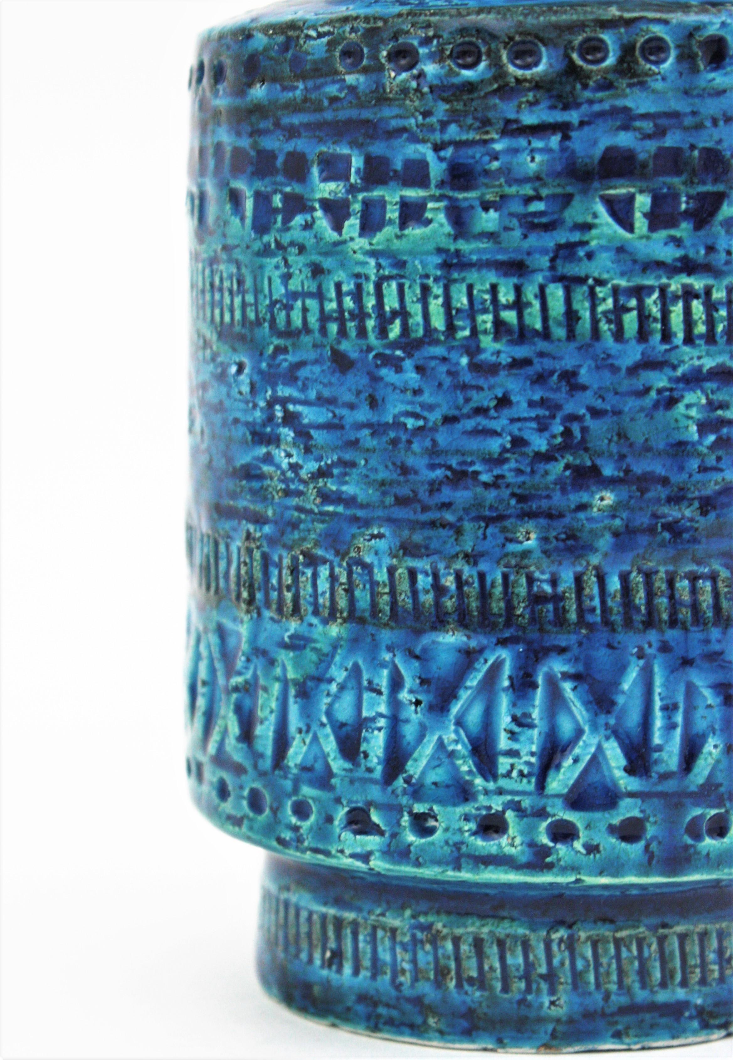 Pottery Bitossi Aldo Londi Rimini Blue Ceramic Vase, 1960s For Sale