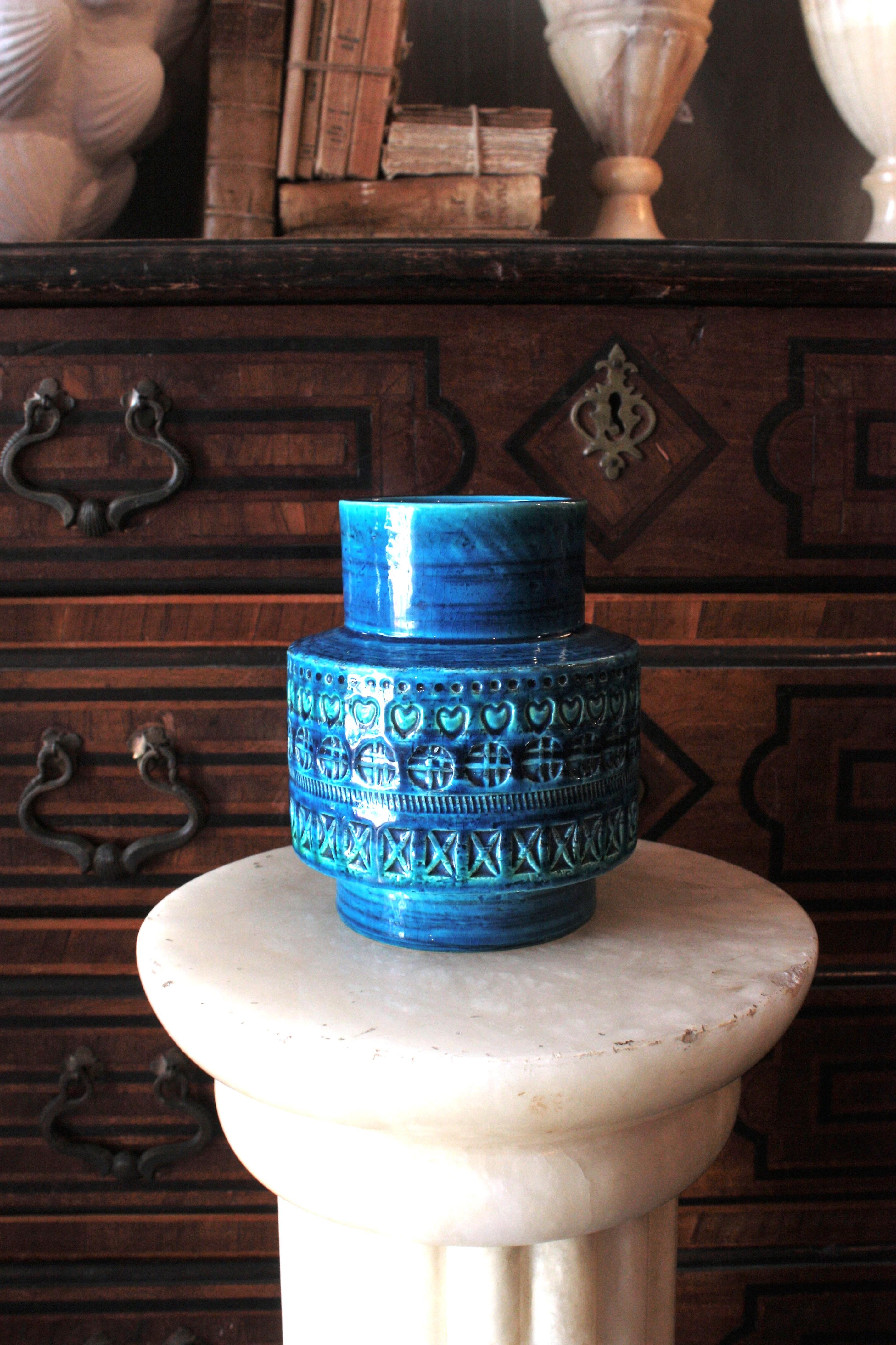 Italian Bitossi Aldo Londi Rimini Blue Ceramic Vase, 1960s For Sale