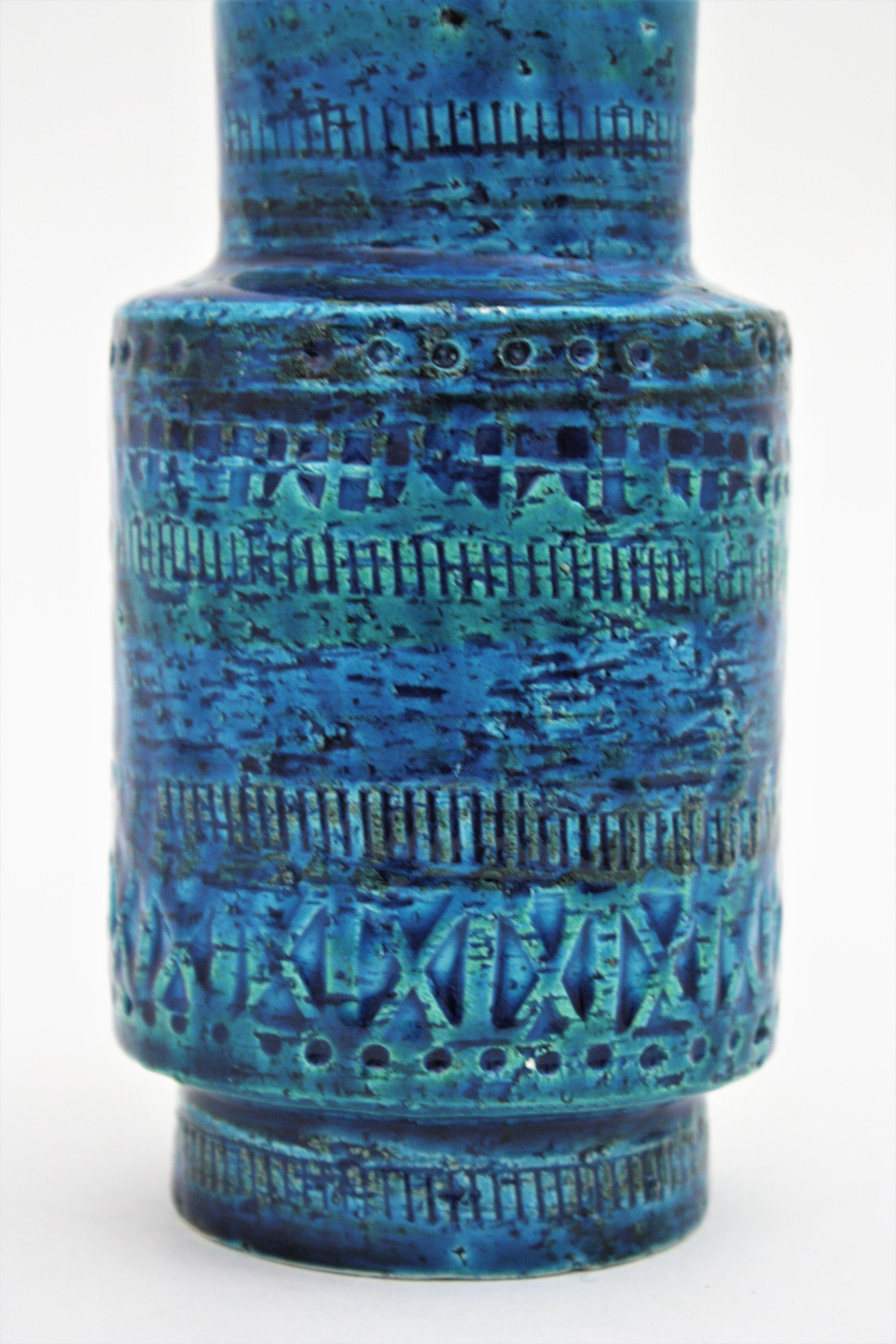 Vernissé Vase en céramique bleue Bitossi Aldo Londi Rimini, années 1960 en vente