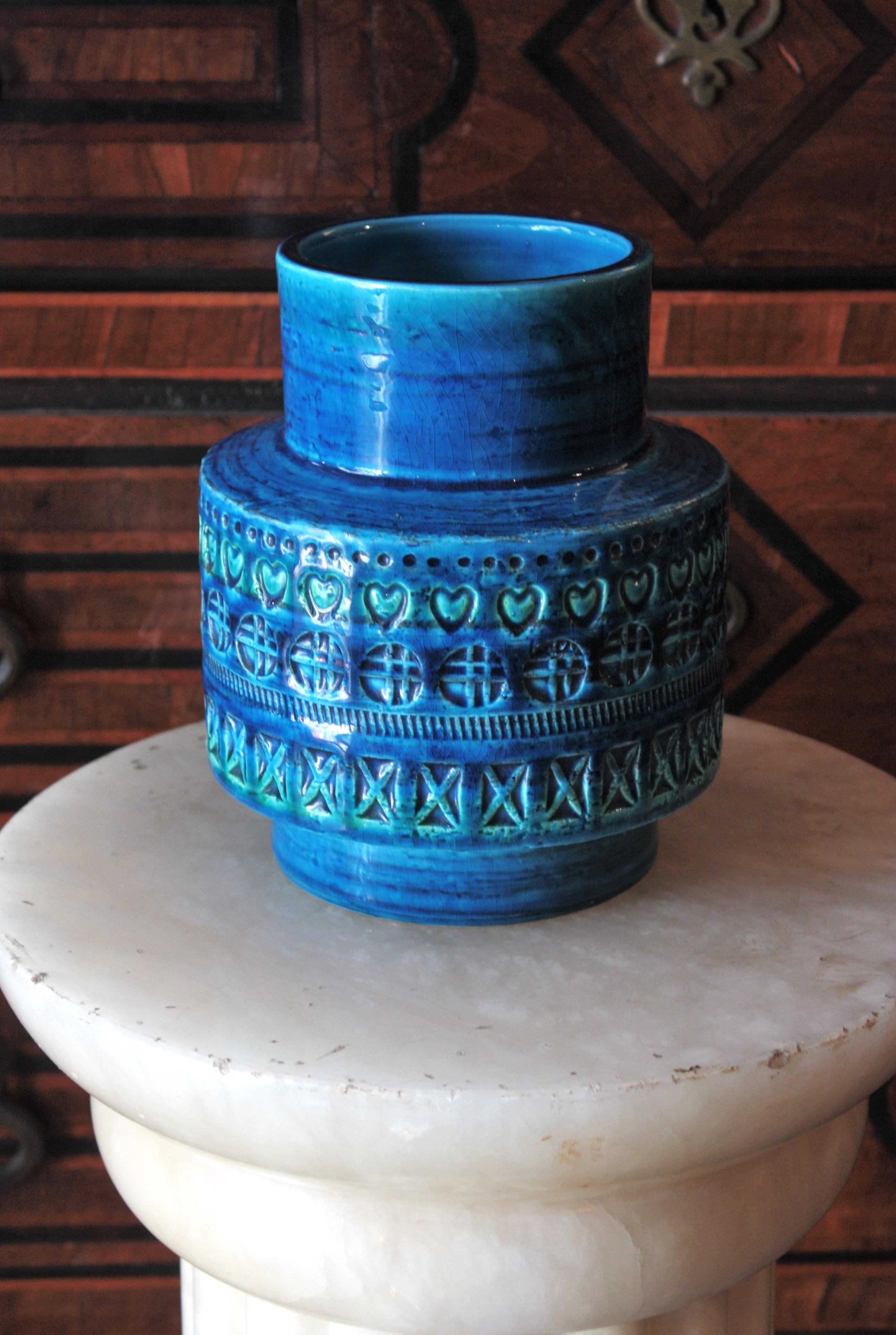 Bitossi Aldo Londi Rimini, blaue Keramikvase, 1960er-Jahre (Glasiert) im Angebot