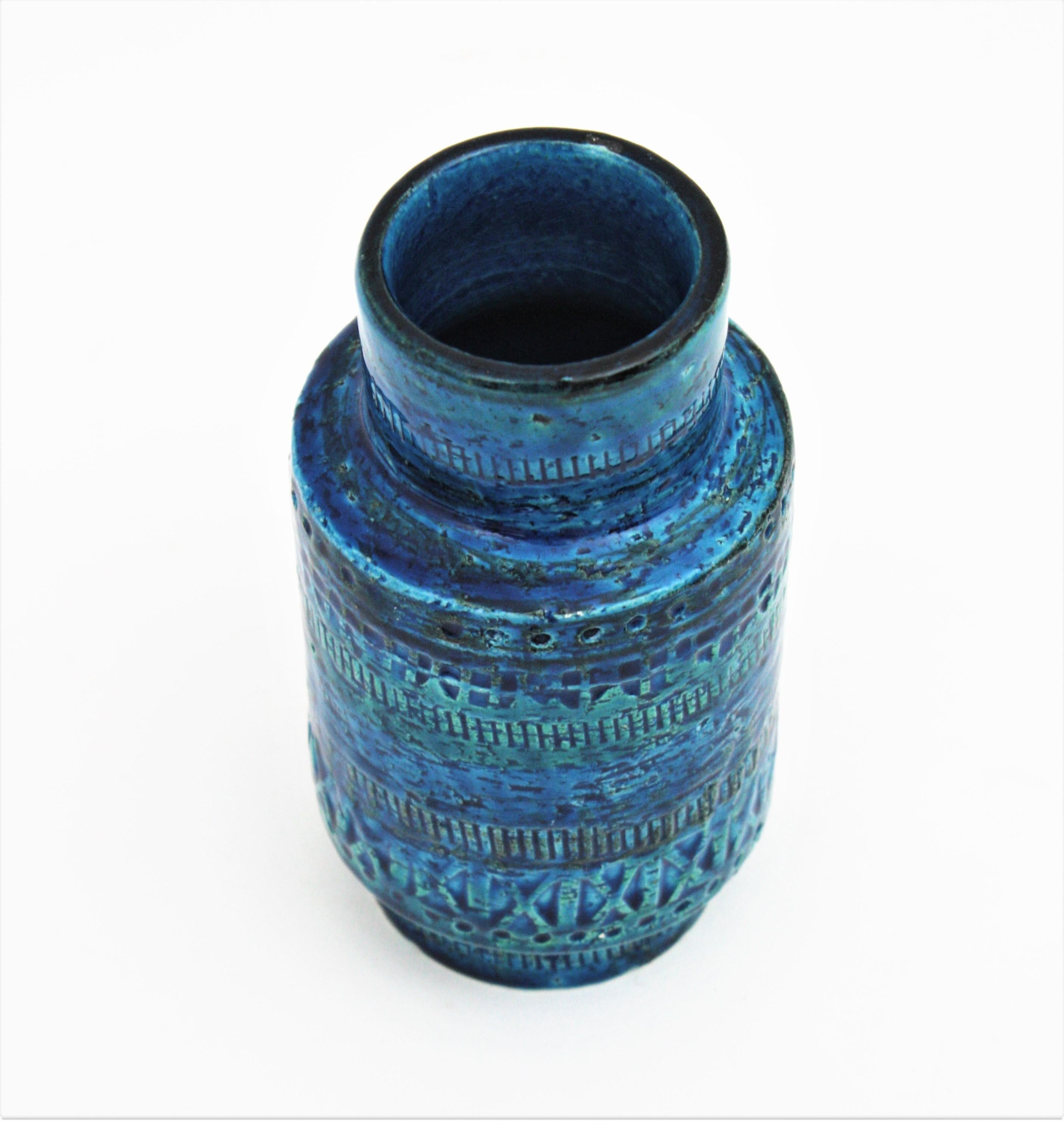 Italian Bitossi Aldo Londi Rimini Blue Ceramic Vase, 1960s For Sale