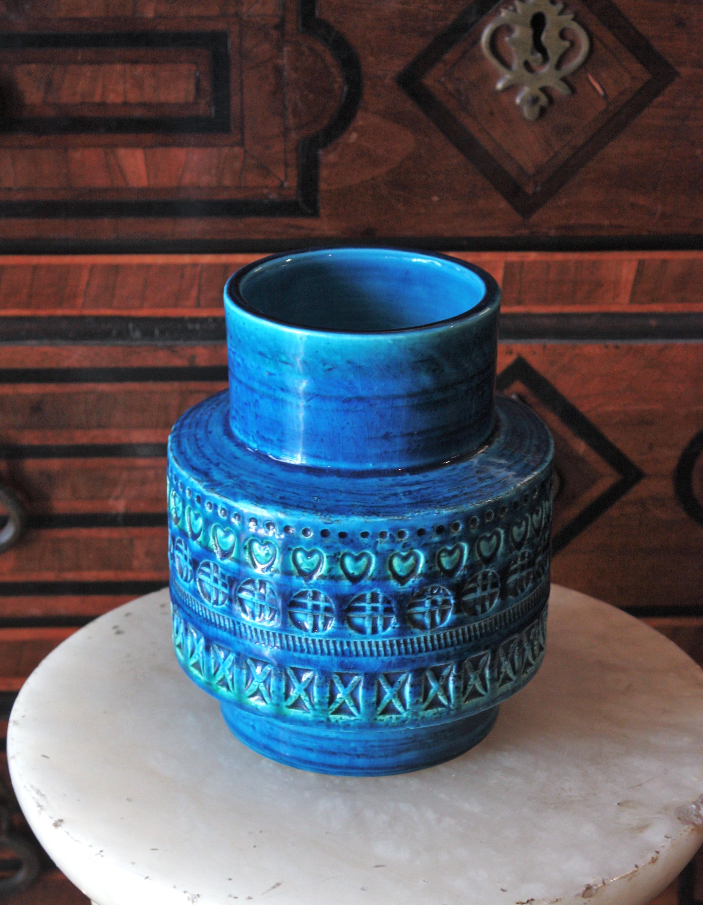 Bitossi Aldo Londi Rimini Blue Ceramic Vase, 1960s In Good Condition For Sale In Barcelona, ES