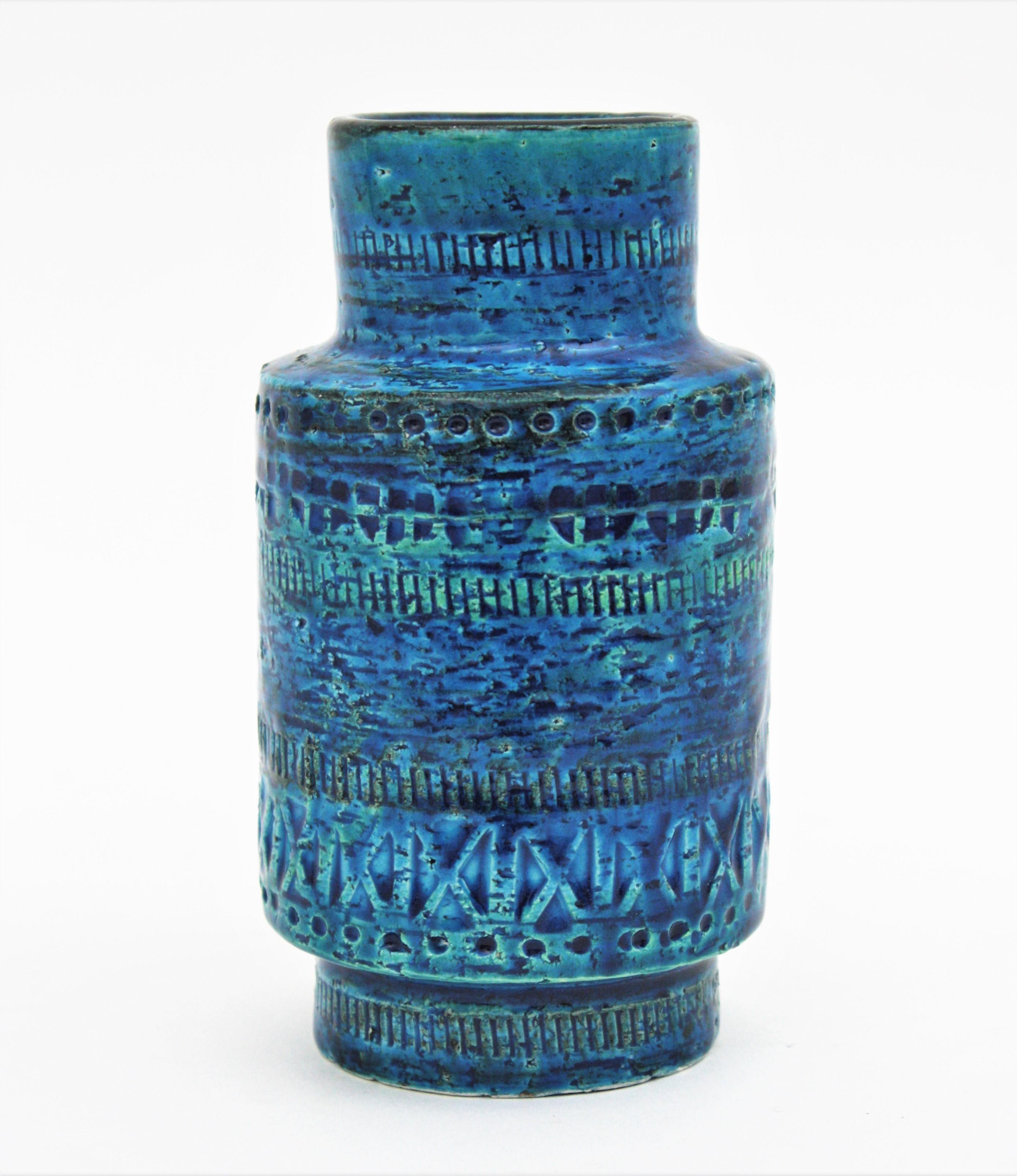 Bitossi Aldo Londi Rimini Blue Ceramic Vase, 1960s In Good Condition For Sale In Barcelona, ES