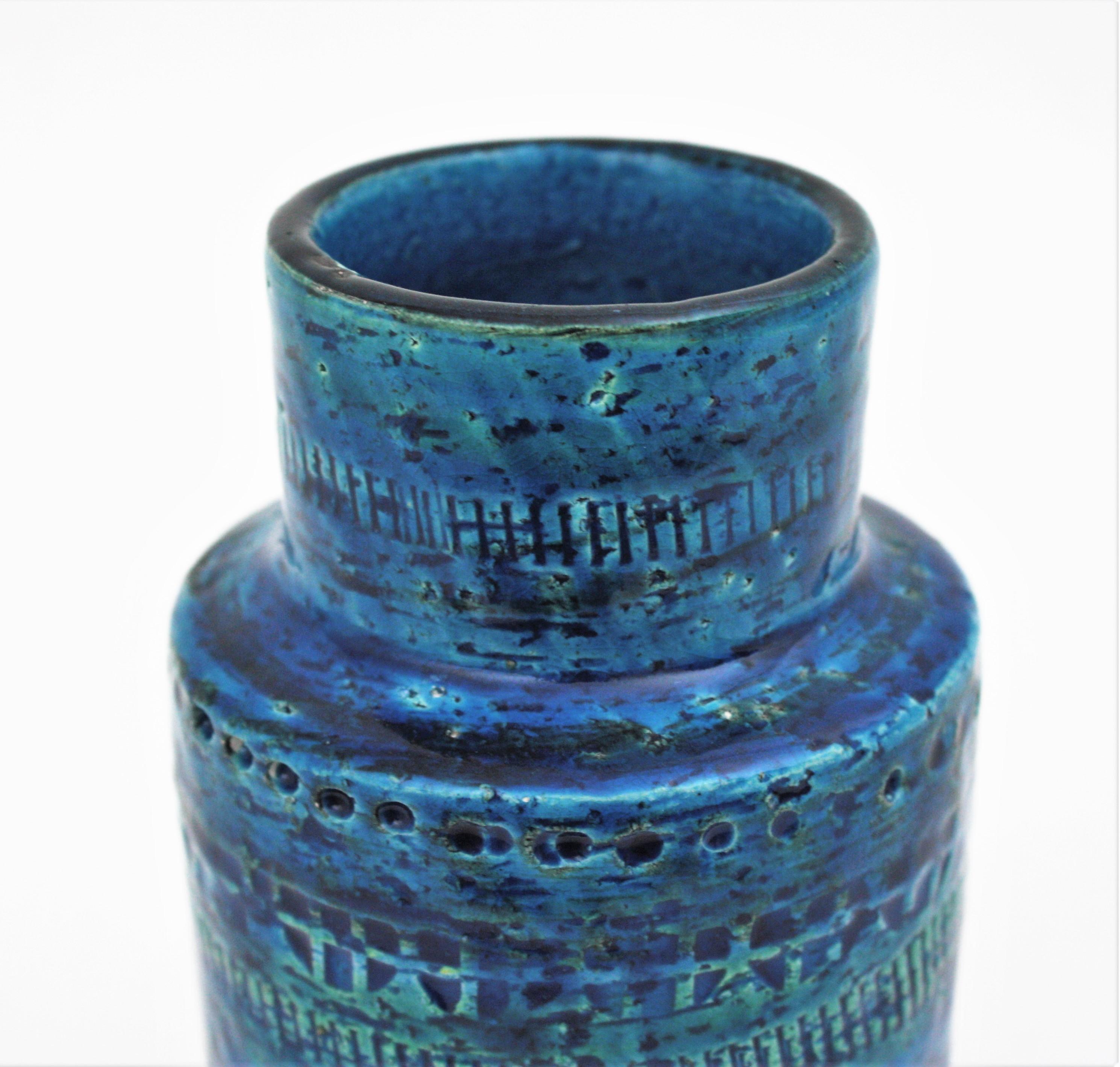 20th Century Bitossi Aldo Londi Rimini Blue Ceramic Vase, 1960s For Sale