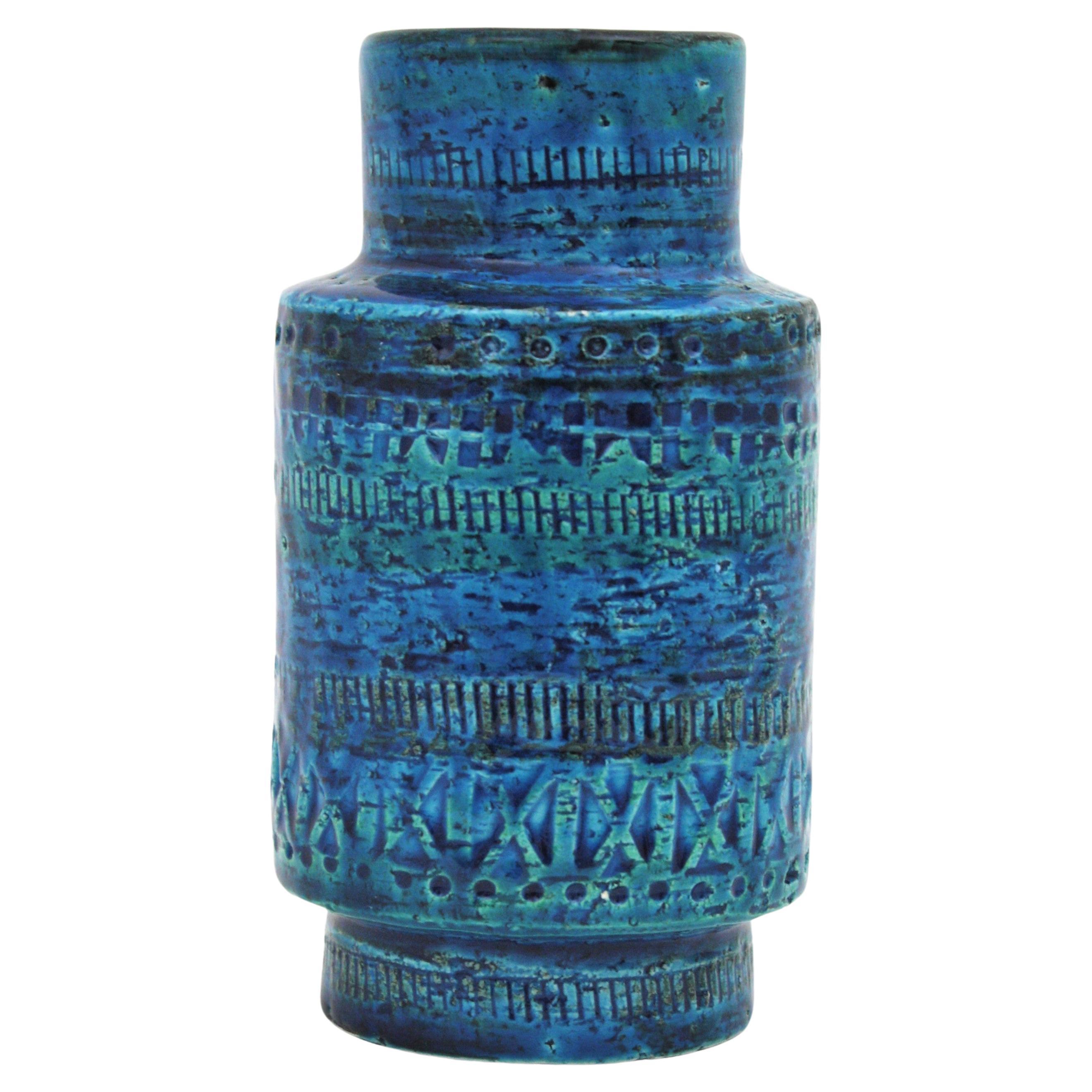 Bitossi Aldo Londi Rimini Blaue Keramikvase, 1960er Jahre im Angebot