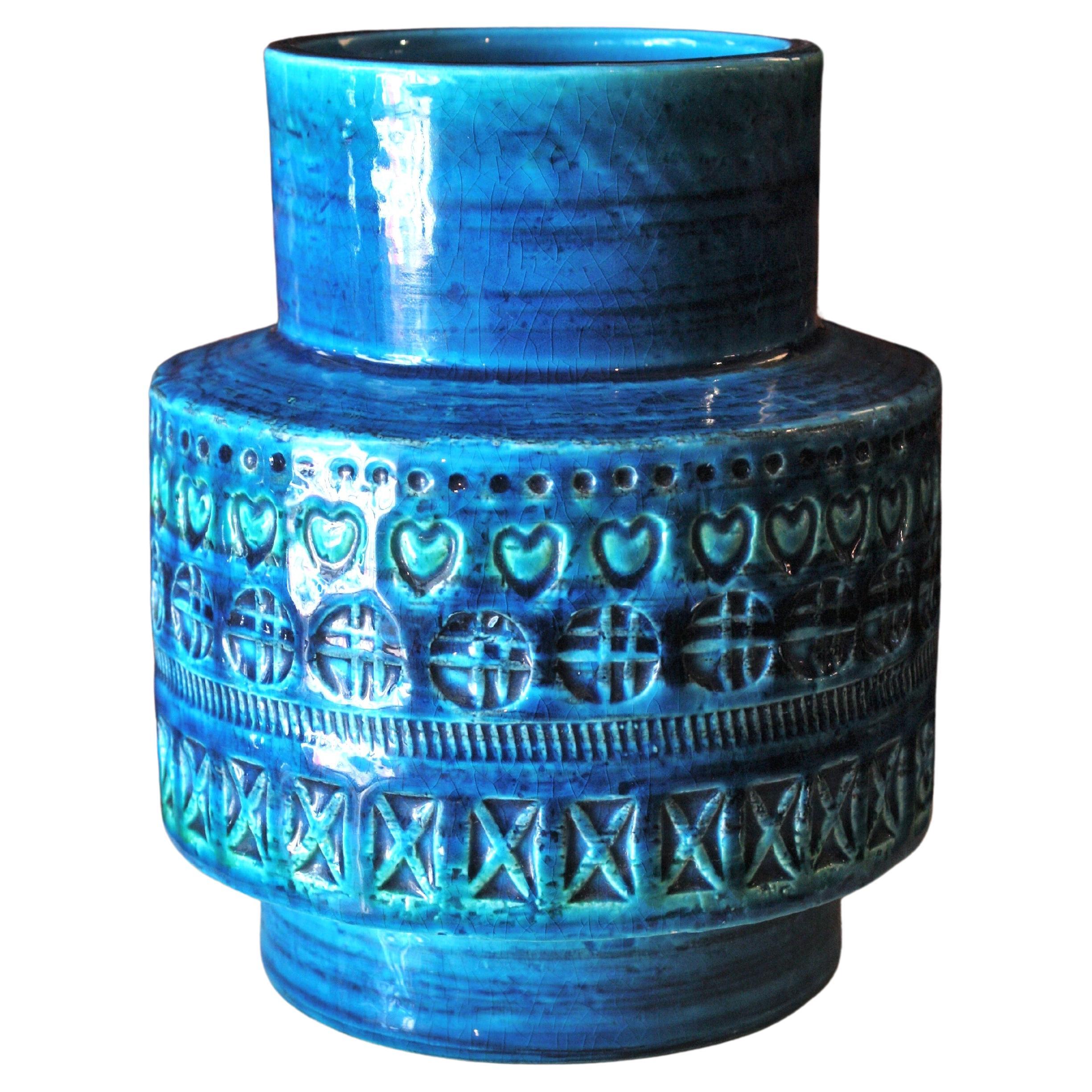 Blau glasierte Bitossi Aldo Londi Rimini-Keramikvase aus der Mitte des Jahrhunderts
