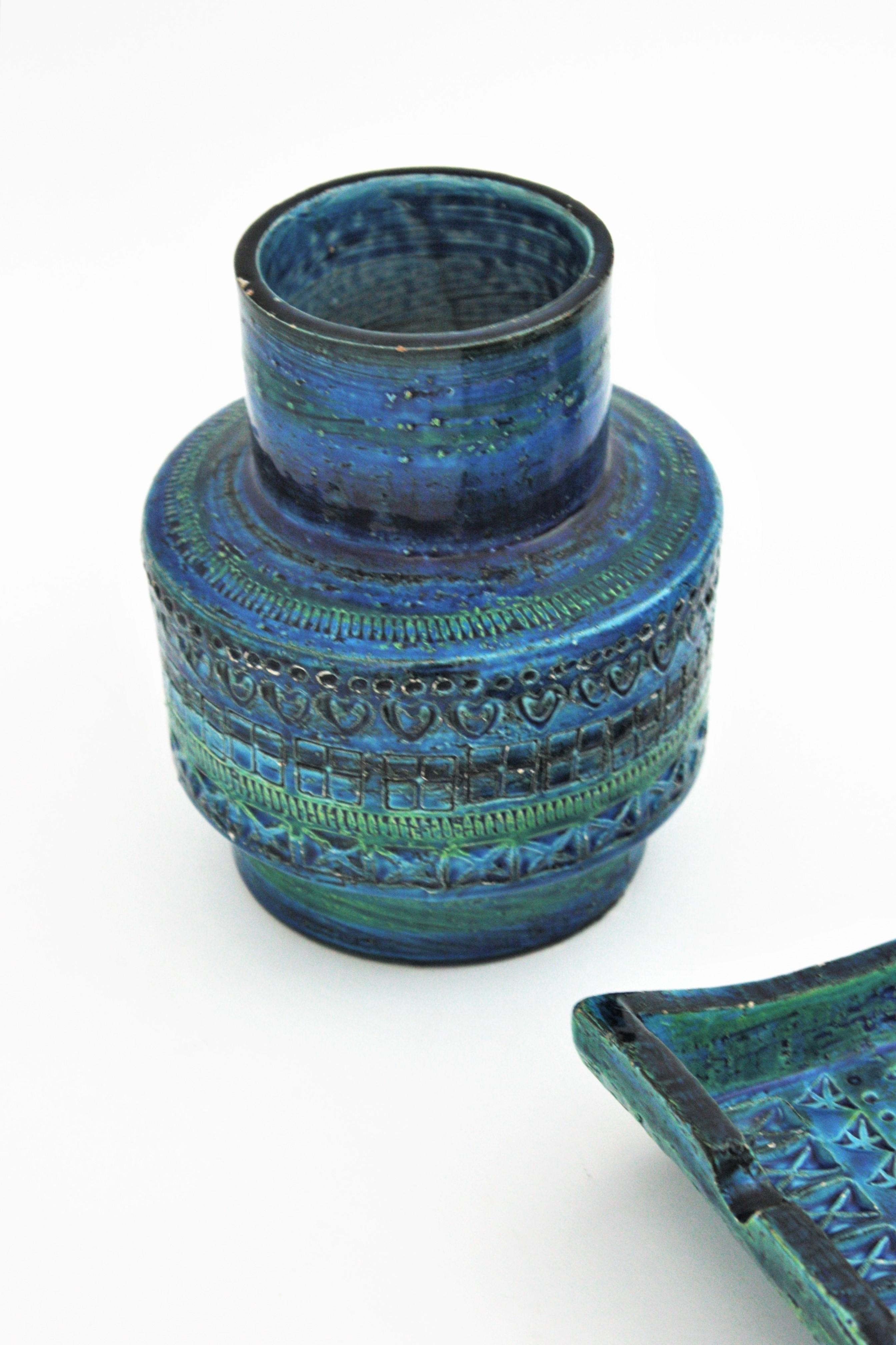 20th Century Bitossi Aldo Londi Rimini Blue Ceramic Vase