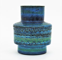 Vaso in ceramica blu Bitossi Aldo Londi Rimini