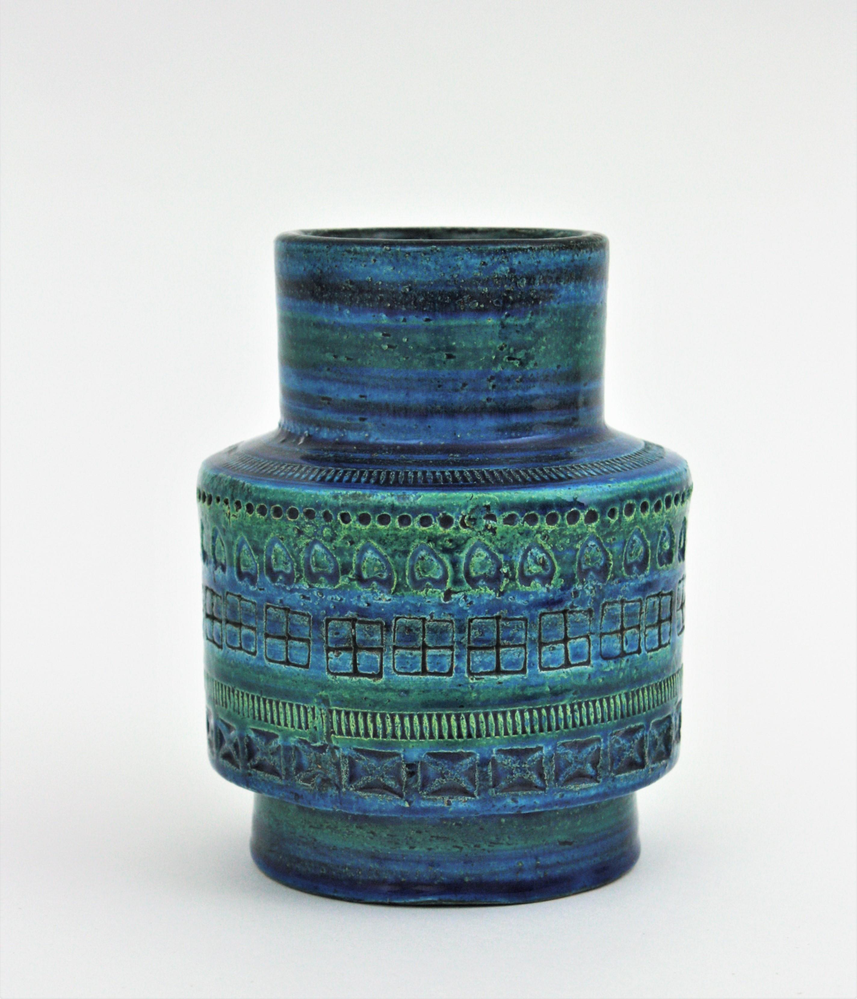 Mid-Century Modern Bitossi Aldo Londi Rimini Blue Ceramic Vase