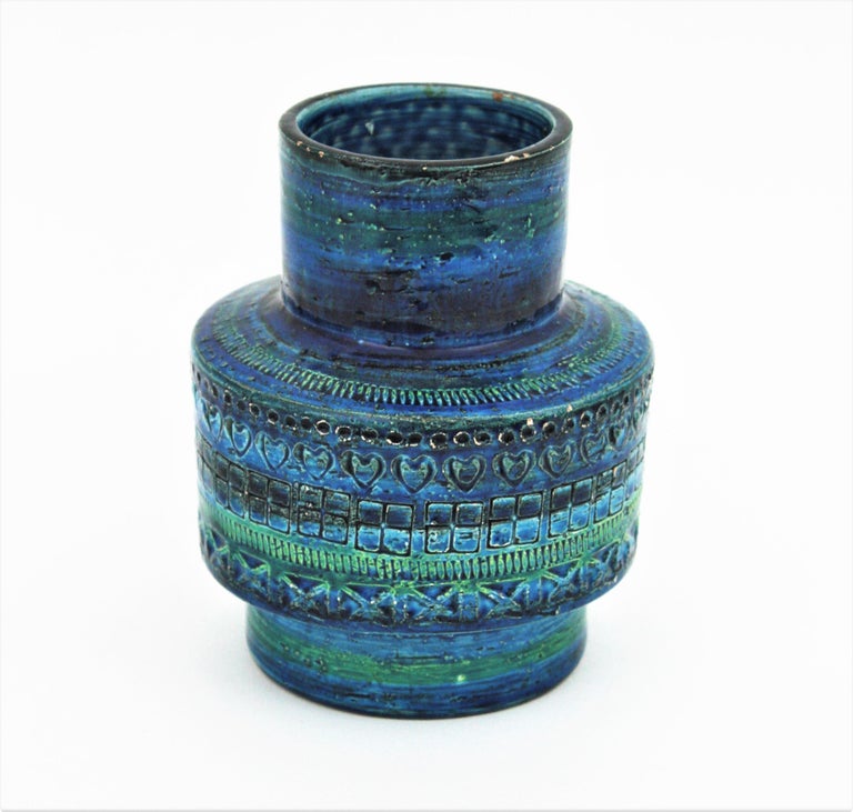 Italian Bitossi Aldo Londi Rimini Blue Ceramic Vase For Sale
