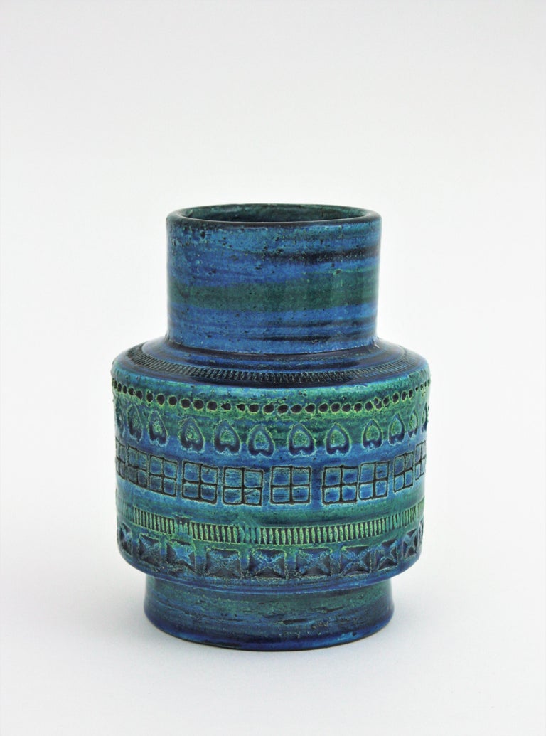 Italian Bitossi Aldo Londi Rimini Blue Ceramic Vase