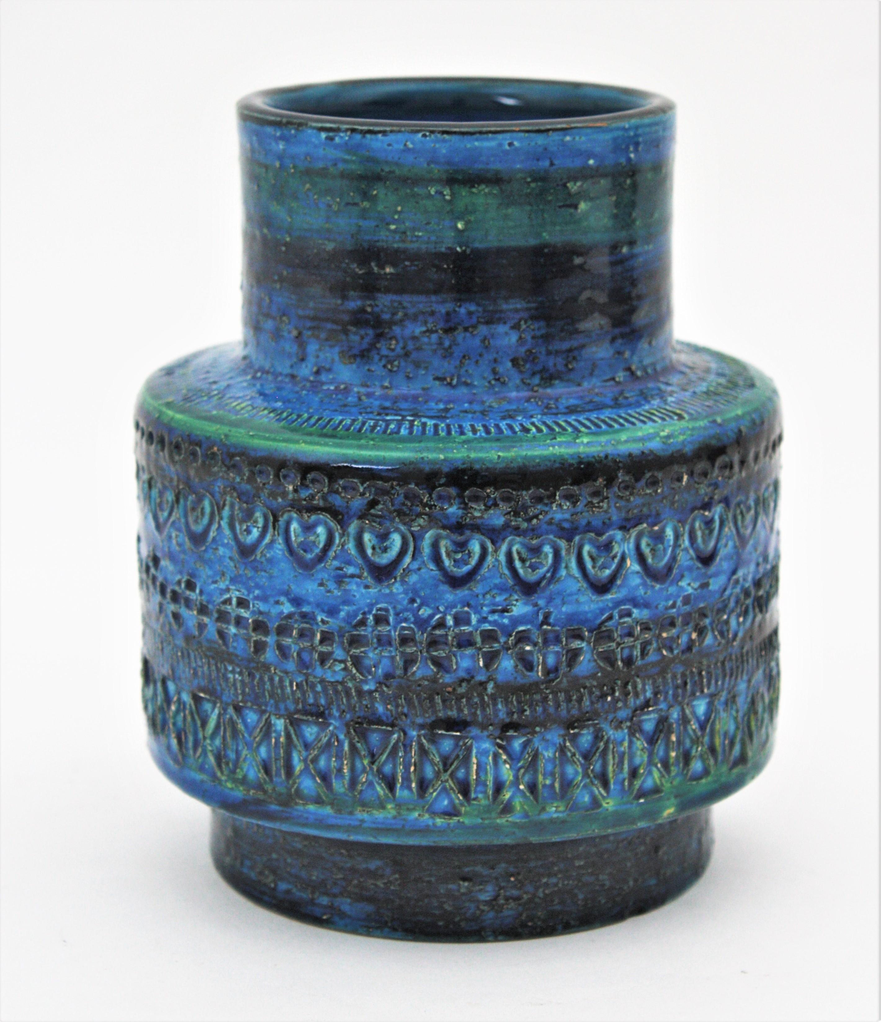 Glazed Bitossi Aldo Londi Rimini Blue Ceramic Vase