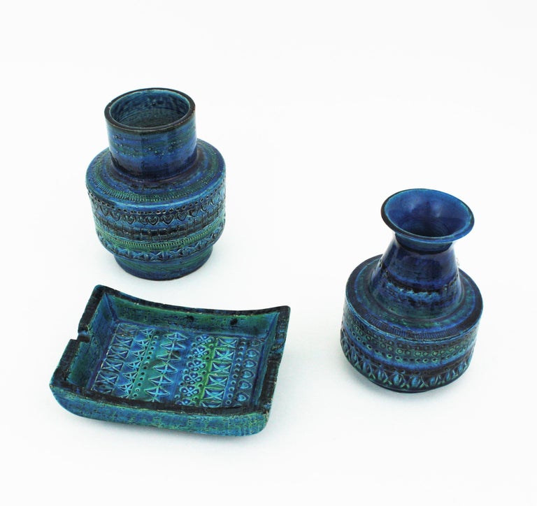 Glazed Bitossi Aldo Londi Rimini Blue Ceramic Vase For Sale