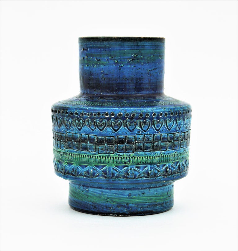 20th Century Bitossi Aldo Londi Rimini Blue Ceramic Vase For Sale