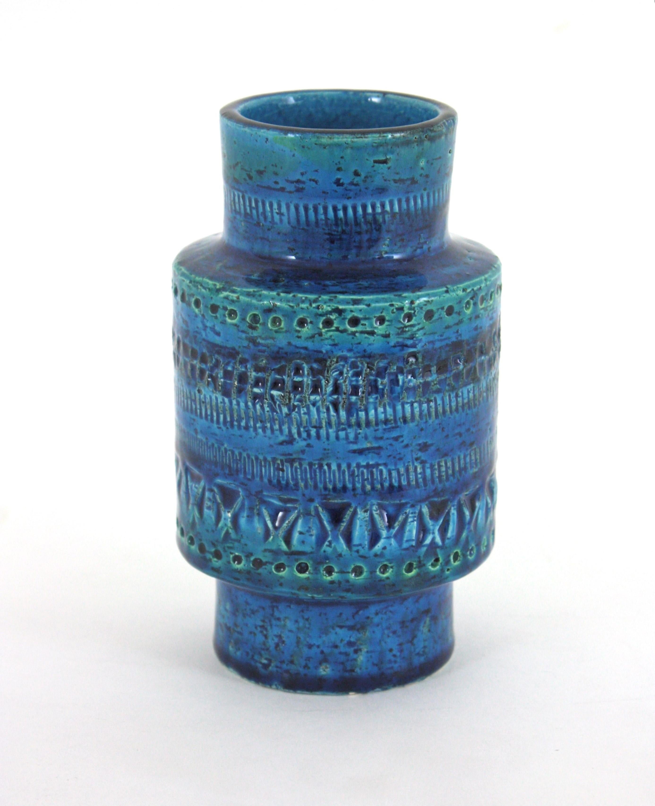 Bitossi Aldo Londi Rimini Blaue Keramikvase, Italien 1960 (Italienisch) im Angebot