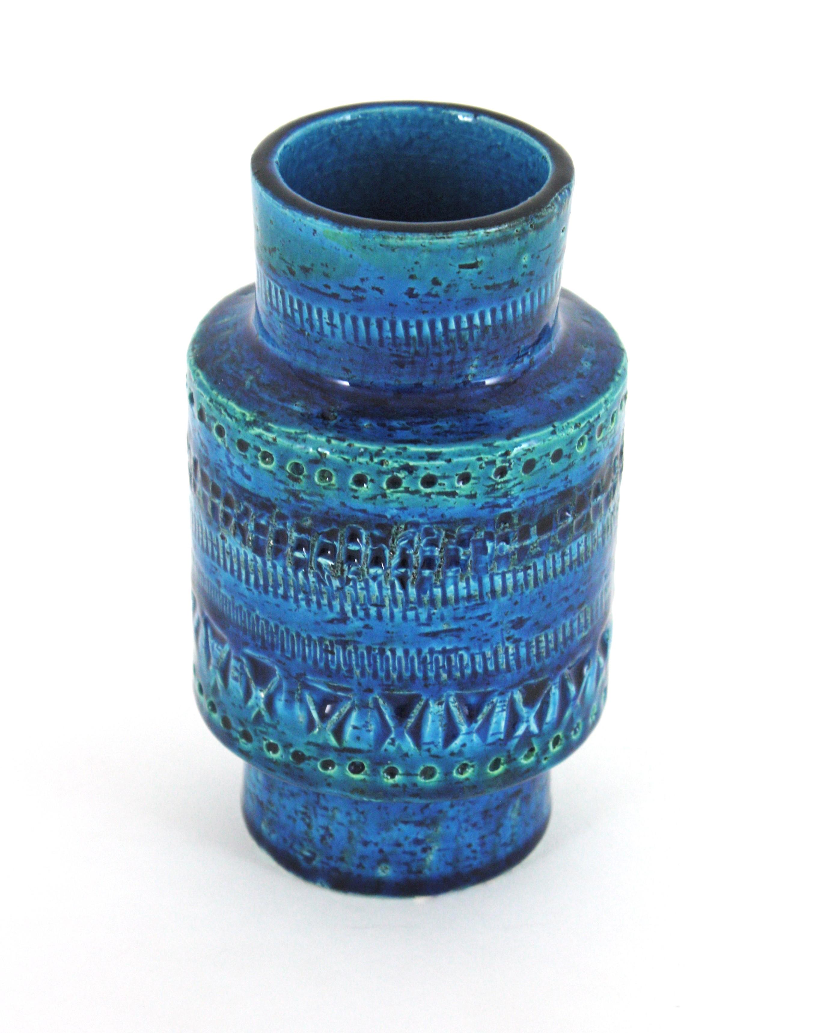 Bitossi Aldo Londi Rimini Blaue Keramikvase, Italien 1960 (Glasiert) im Angebot