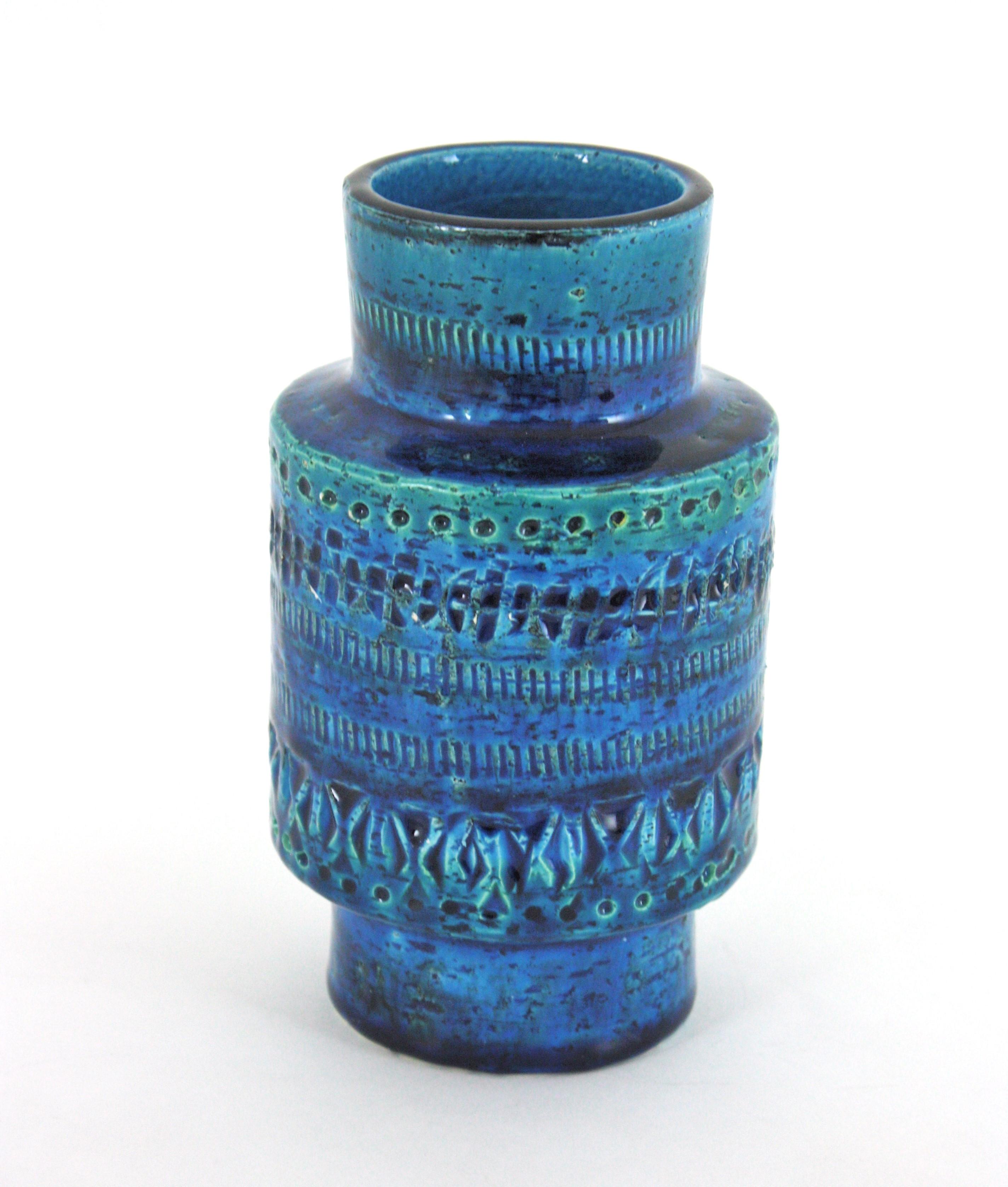Bitossi Aldo Londi Rimini Blaue Keramikvase, Italien 1960 (20. Jahrhundert) im Angebot