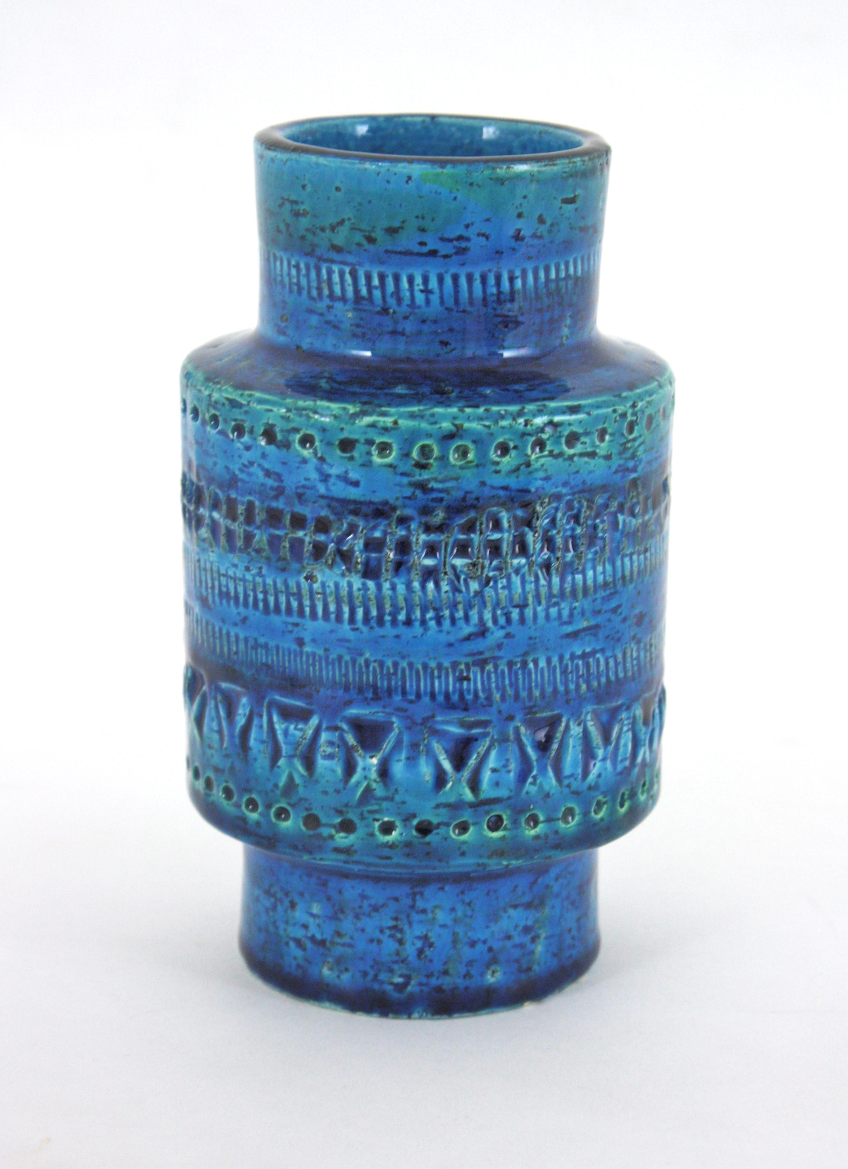 Bitossi Aldo Londi Rimini Blaue Keramikvase, Italien 1960 im Angebot 1