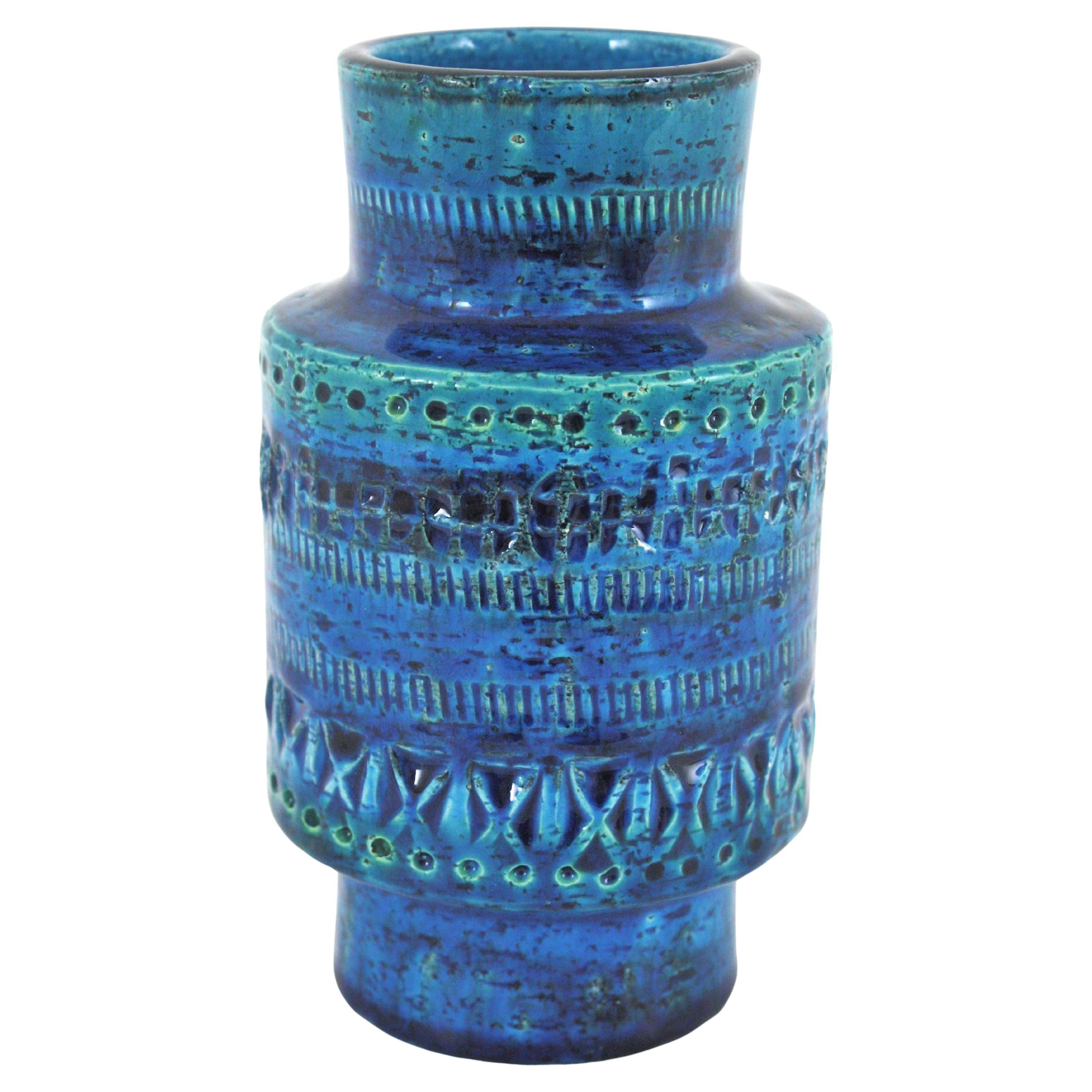 Bitossi Aldo Londi Rimini Blue Ceramic Vase, Italy 1960